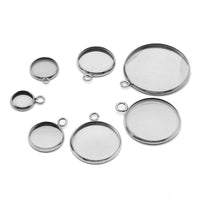 10 Stainless steel pendant cabochon settings, flat round, 6, 8, 10, 12 or 14mm tray