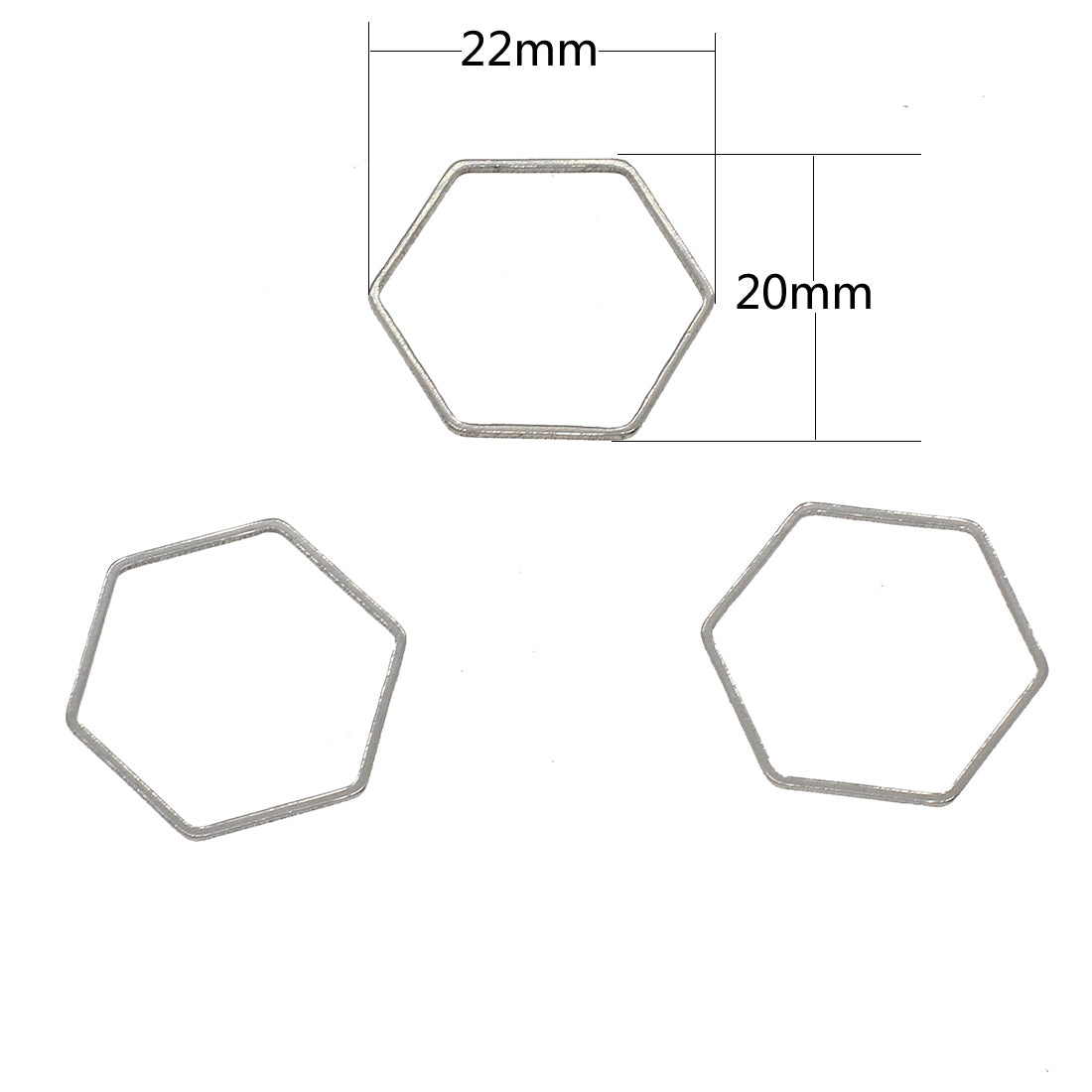 5 Stainless steel hexagon connector charms, 11mm, 16mm or 20mm
