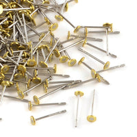 50 Earring posts, Stainless steel stud, Brass gold pad, Nickel free