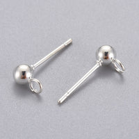 10 ball post with loop, Bright silver stainless steel, 4mm