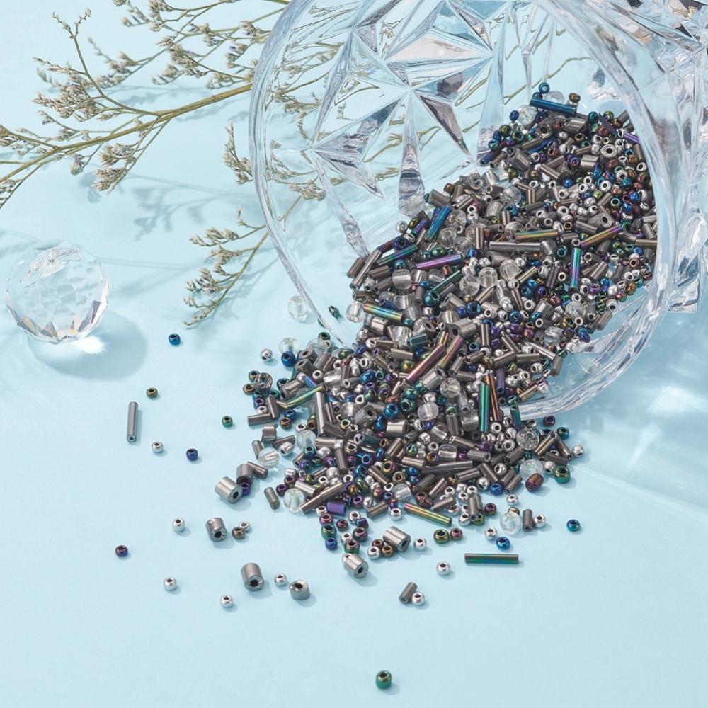 Perles de rocaille en verre - GRIS - Assortiment de formes et grandeurs