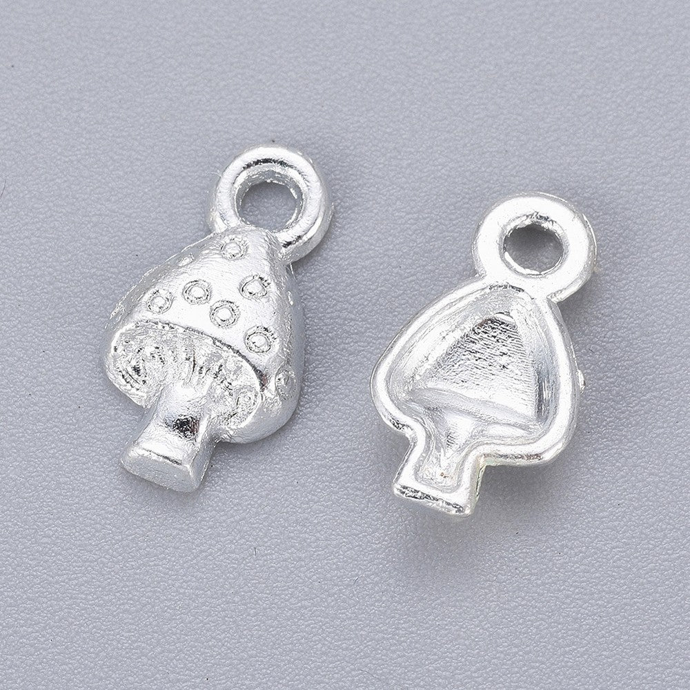 10 tiny mushroom metal pendants 13mm - Nickel free, lead free and cadmium free