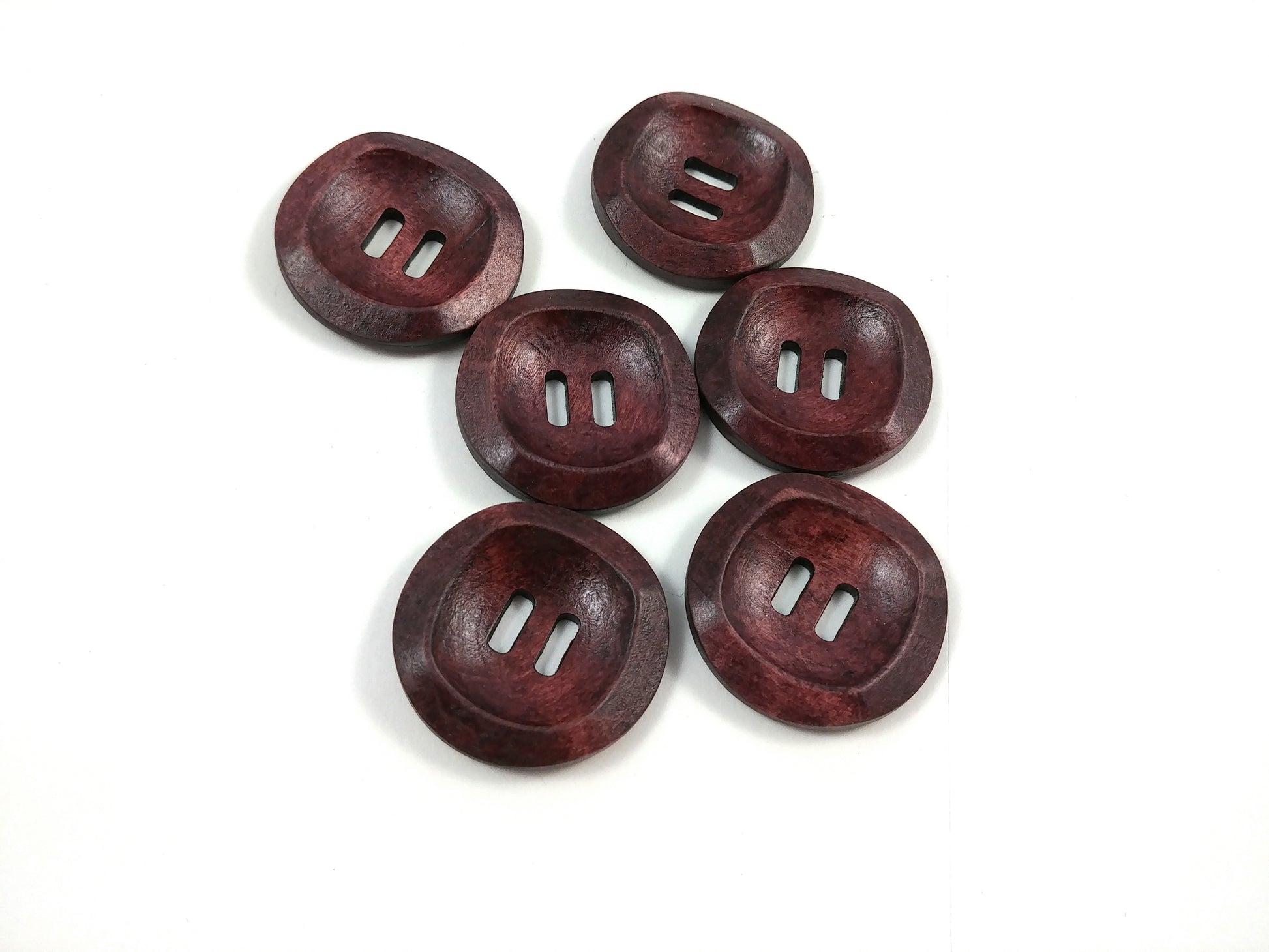 Dark Brown Wooden Sewing Buttons 30mm - set of 6 natural wood button