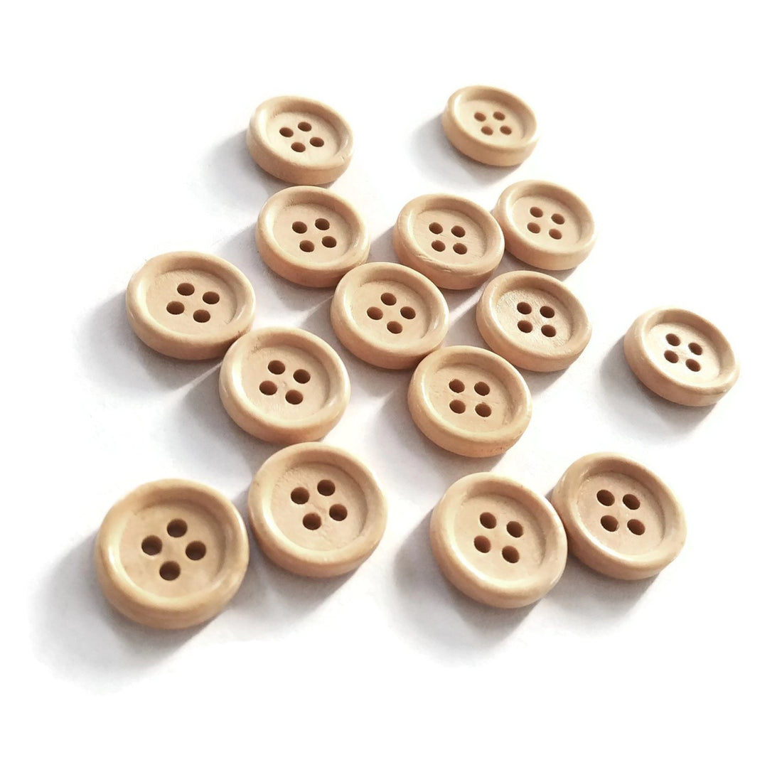 Wooden button - Natural 4 Holes Wood Sewing Buttons 15mm - set of 15 or 60