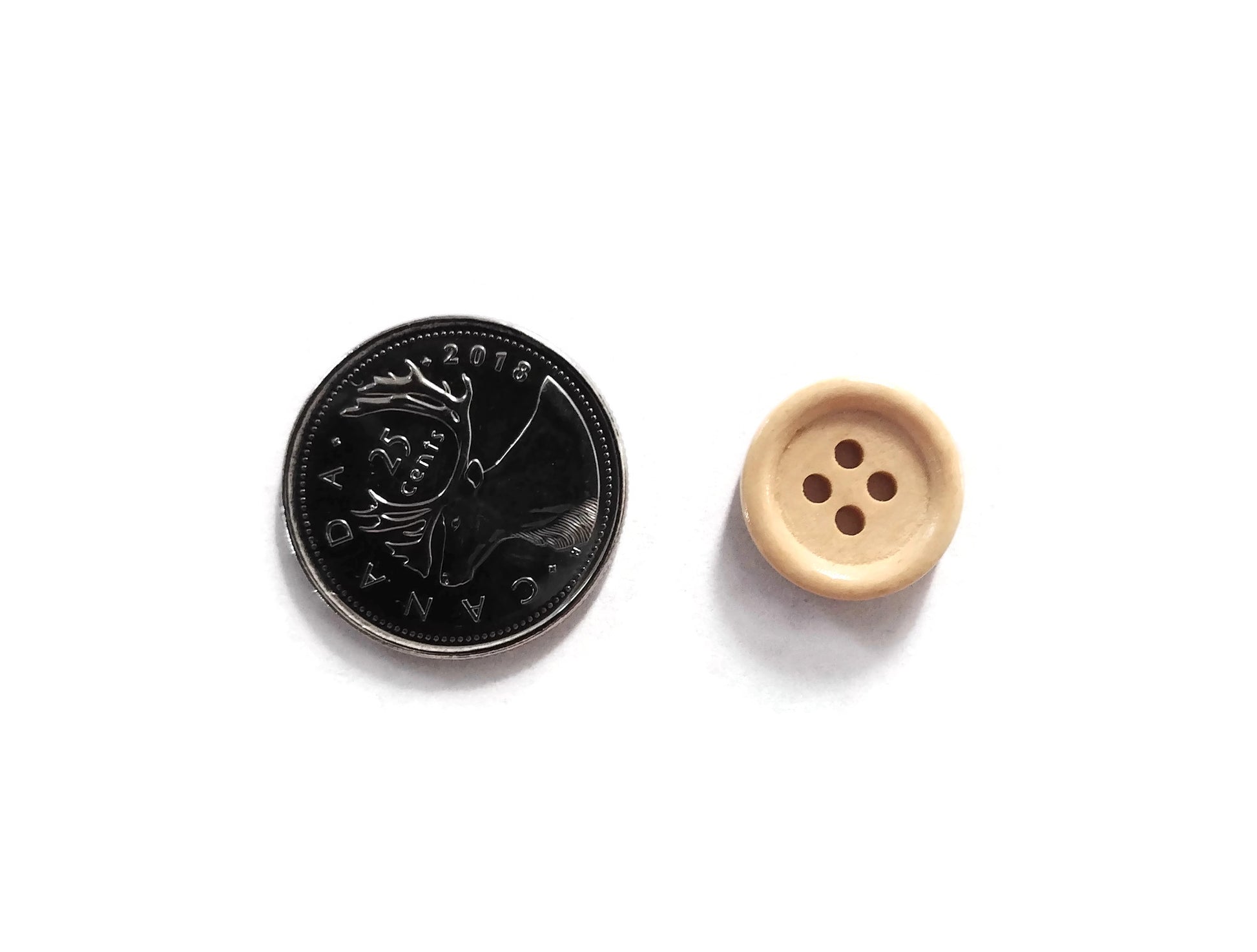 Bouton de bois à 4 trous en bois naturel de 15mm - ensemble de 15