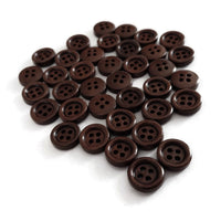 Mini Wood button - Brown 4 Holes Wooden Sewing Buttons 11mm - set of 36