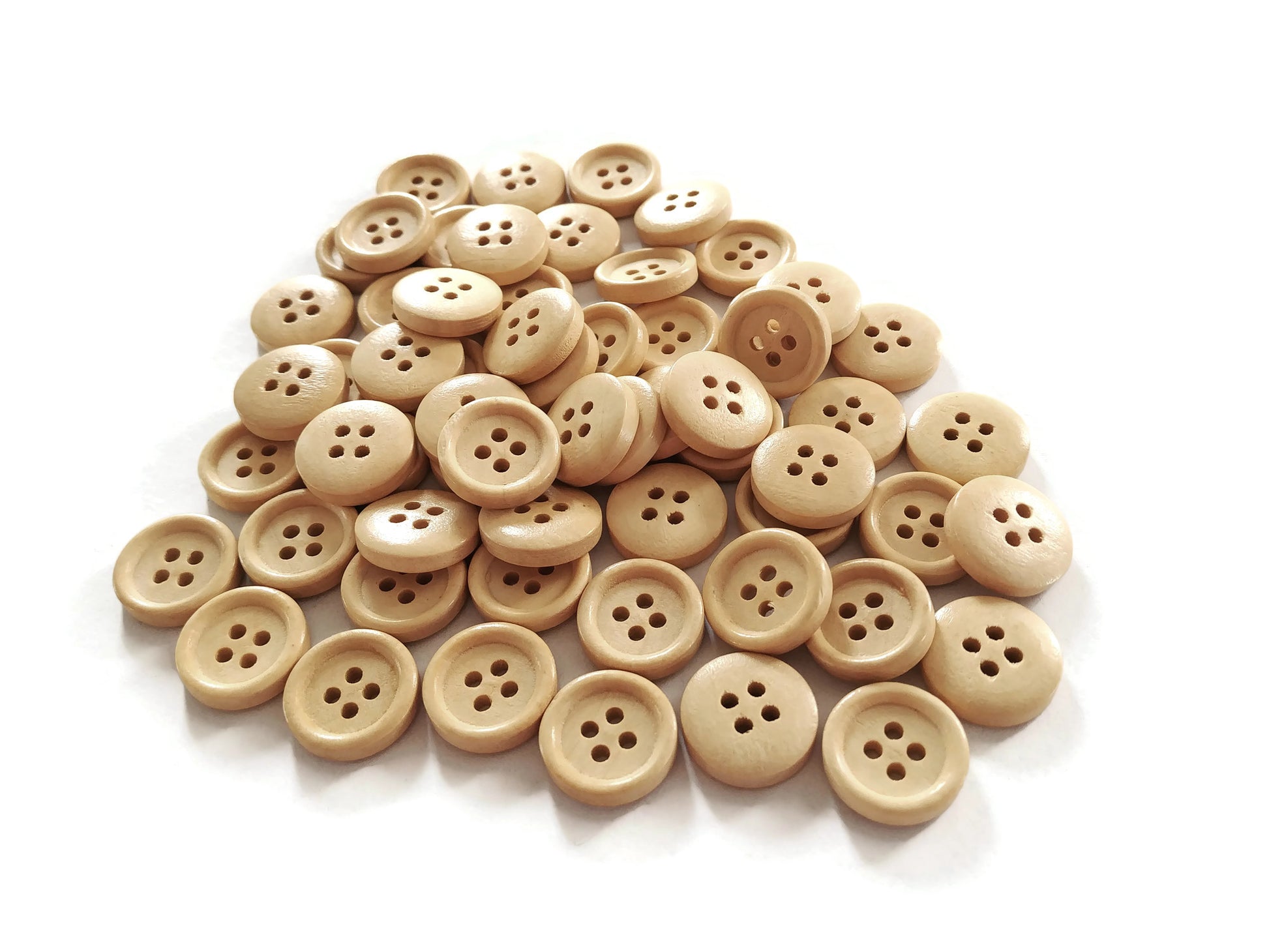 Bouton de bois à 4 trous en bois naturel de 15mm - ensemble de 15