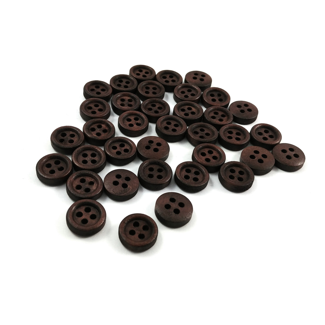Mini Wood button - Dark Brown 4 Holes Wooden Sewing Buttons 11mm - set of 36