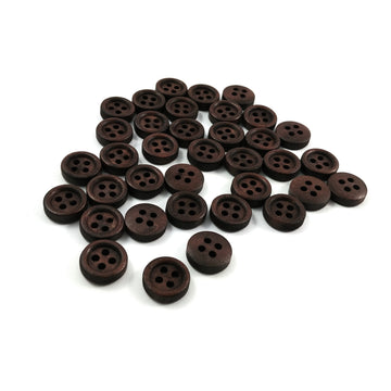 Mini Wood button - Dark Brown 4 Holes Wooden Sewing Buttons 11mm - set of 36