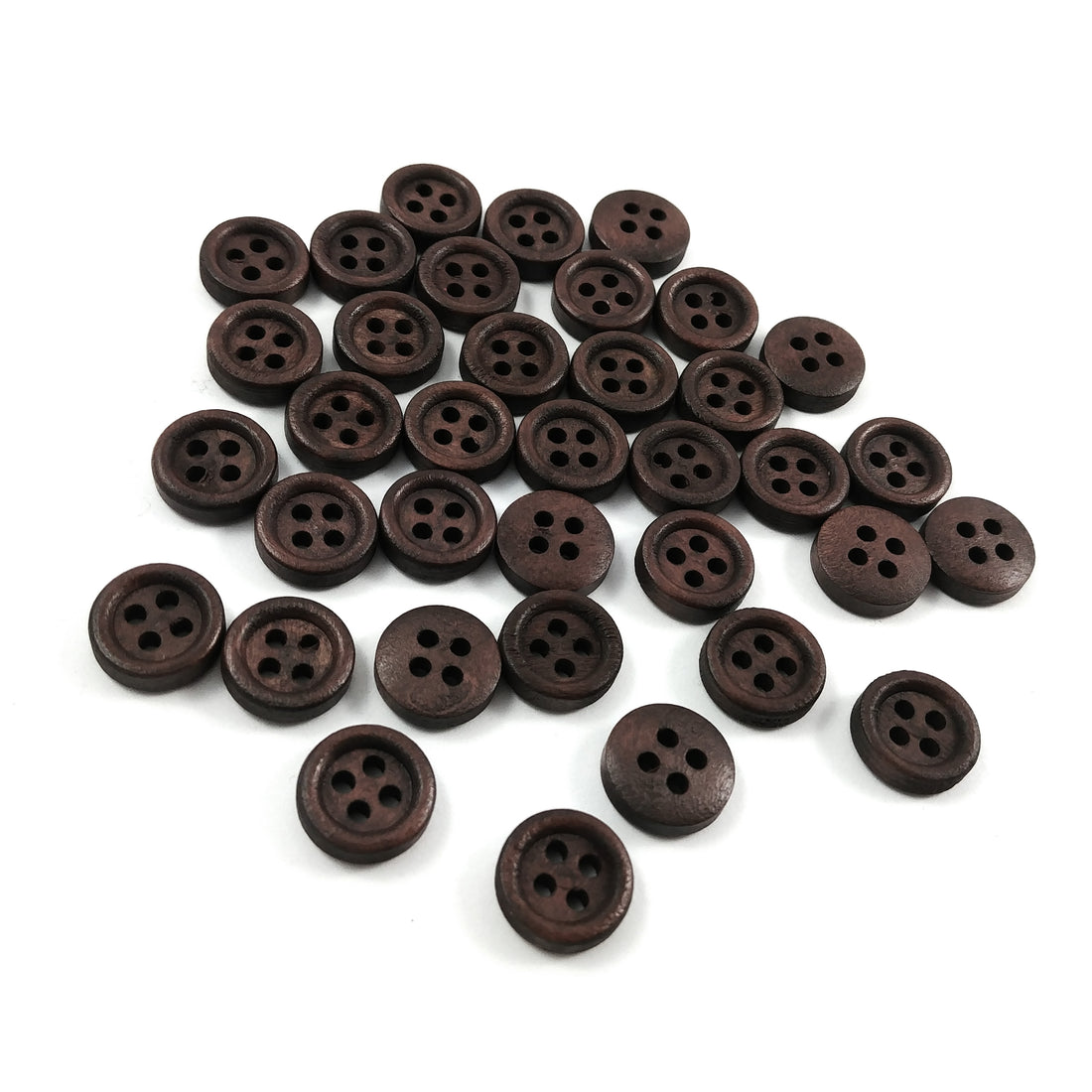 Mini Wood button - Dark Brown 4 Holes Wooden Sewing Buttons 11mm - set of 36