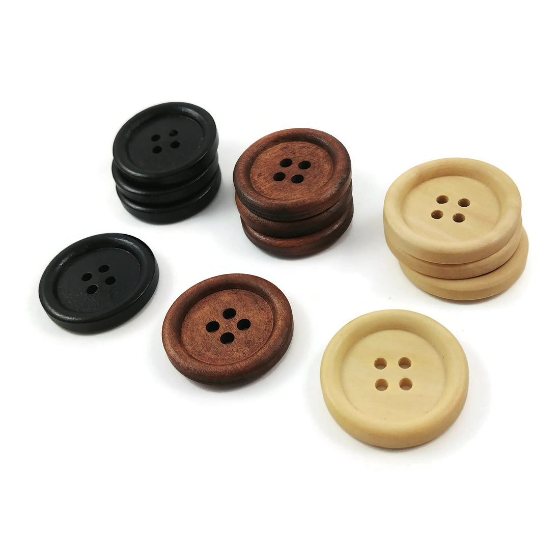 Wooden sewing buttons 25mm - set of 6 natural wood button in black, brown or natural