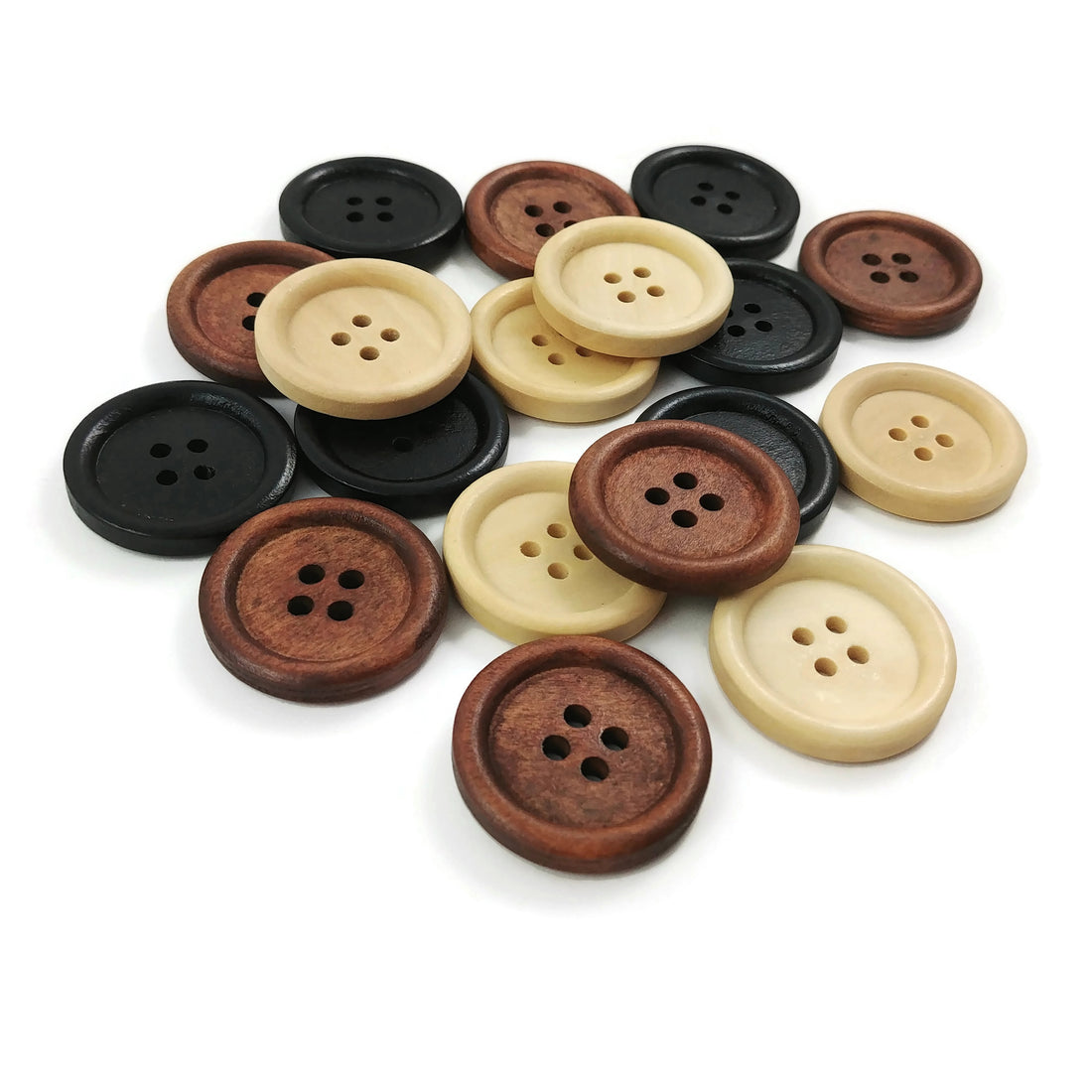 Wooden sewing buttons 25mm - set of 6 natural wood button in black, brown or natural