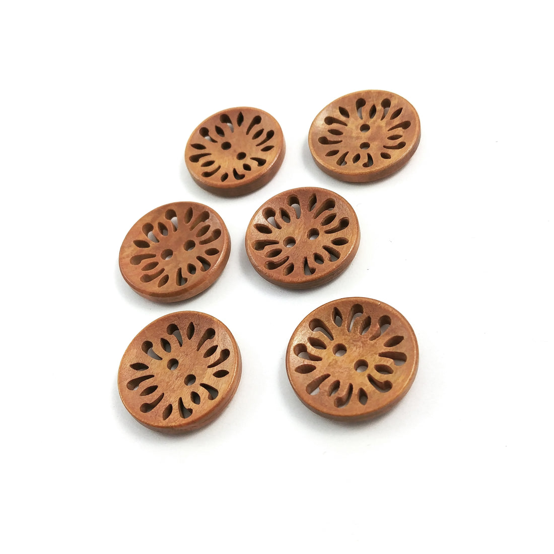 6 hollow flower wooden buttons 23mm
