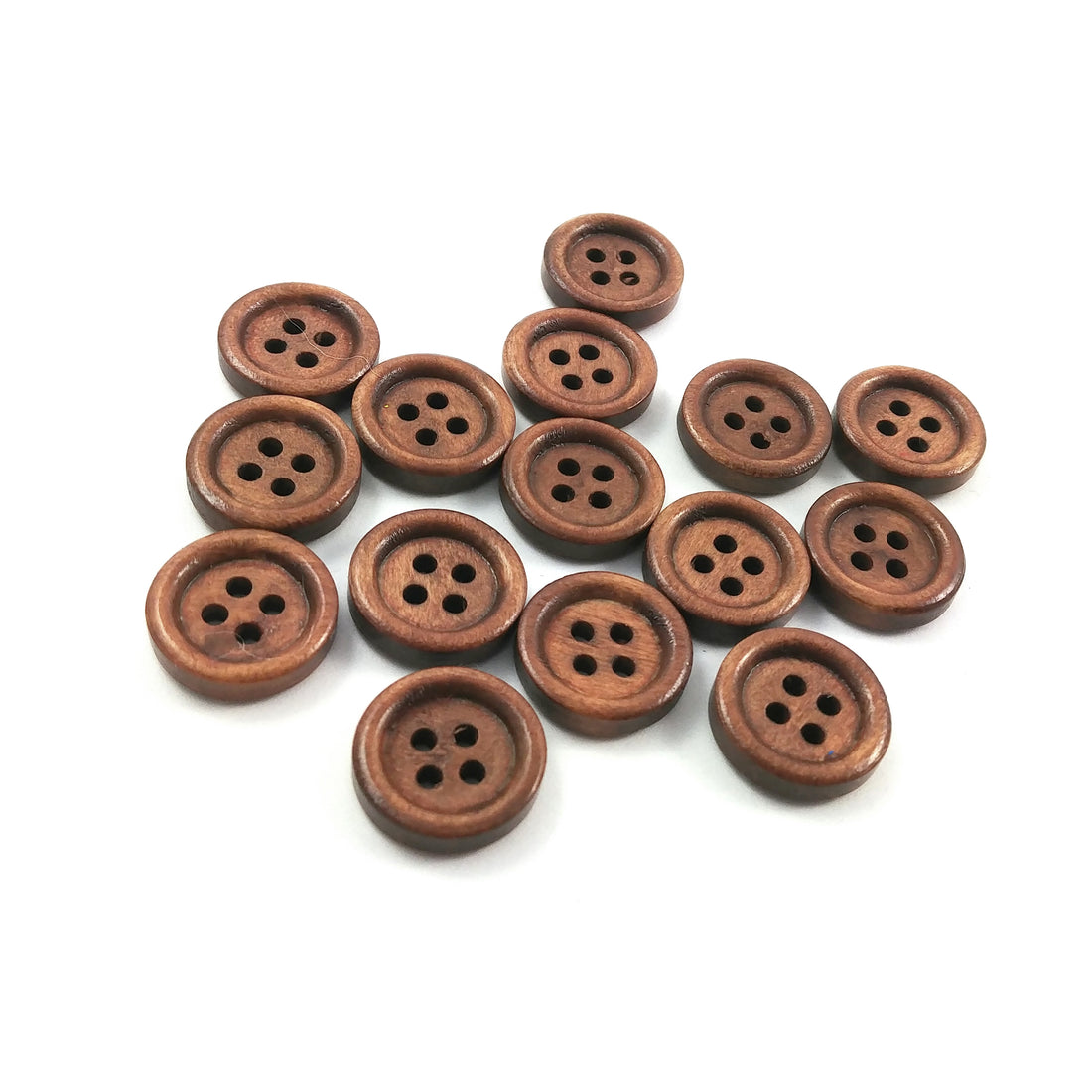 Wood button - Brown 4 Holes Wooden Sewing Buttons 15mm - set of 15