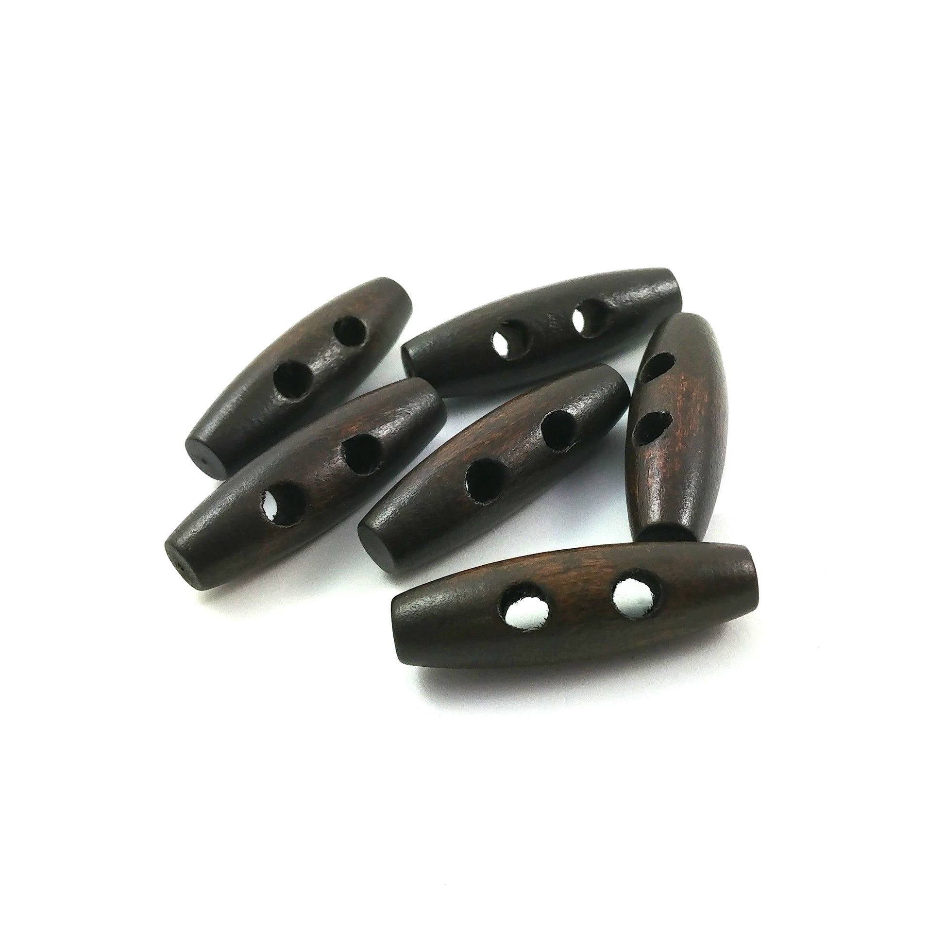6 wooden Toggle Buttons - Dark Brown 3.5 x 1.1cm