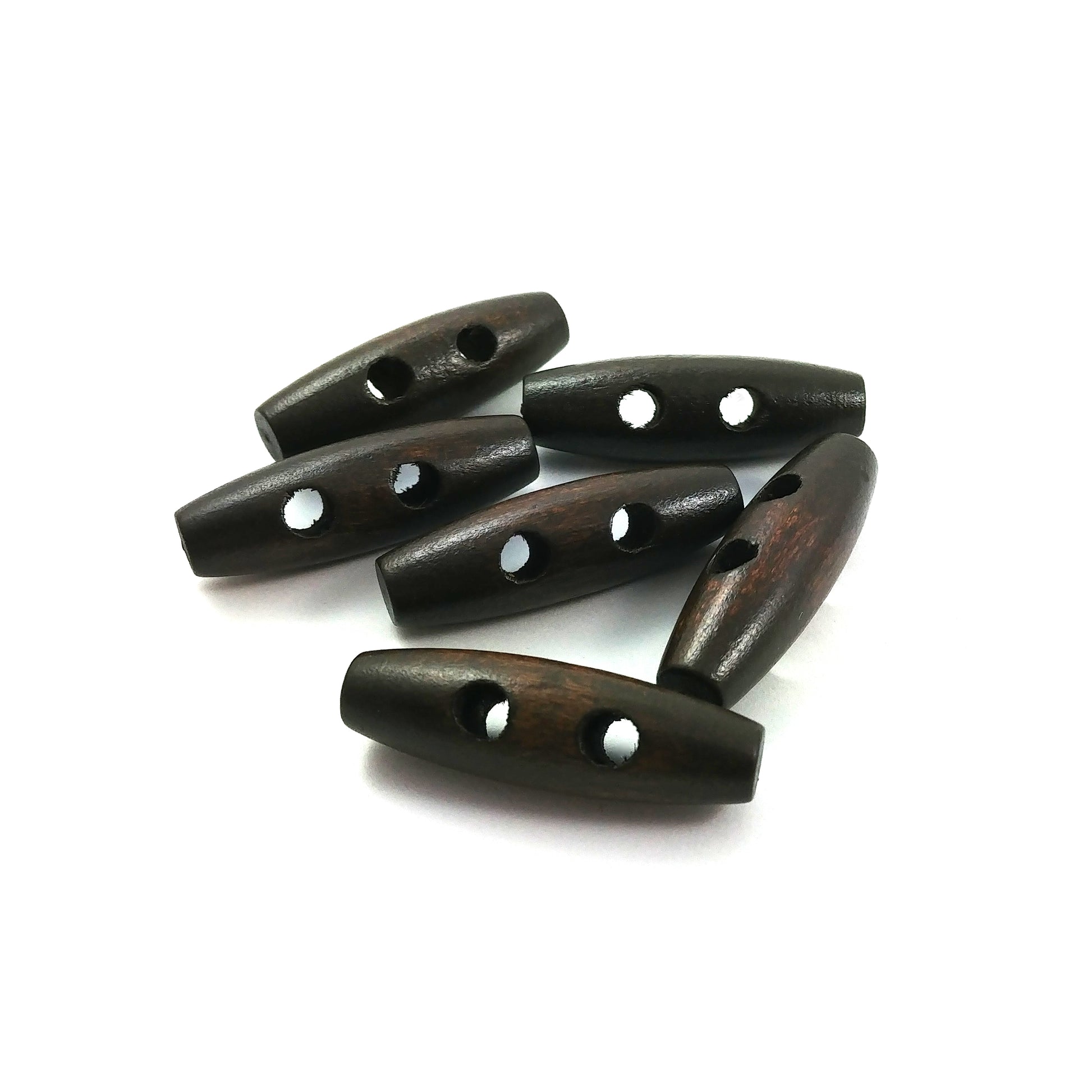 6 wooden Toggle Buttons - Dark Brown 3.5 x 1.1cm