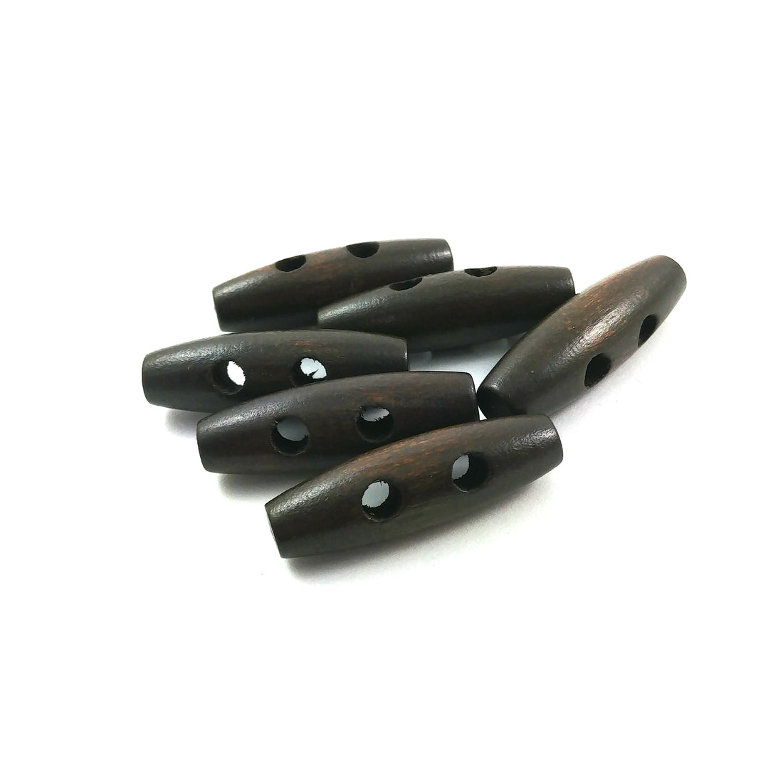 6 wooden Toggle Buttons - Dark Brown 3.5 x 1.1cm
