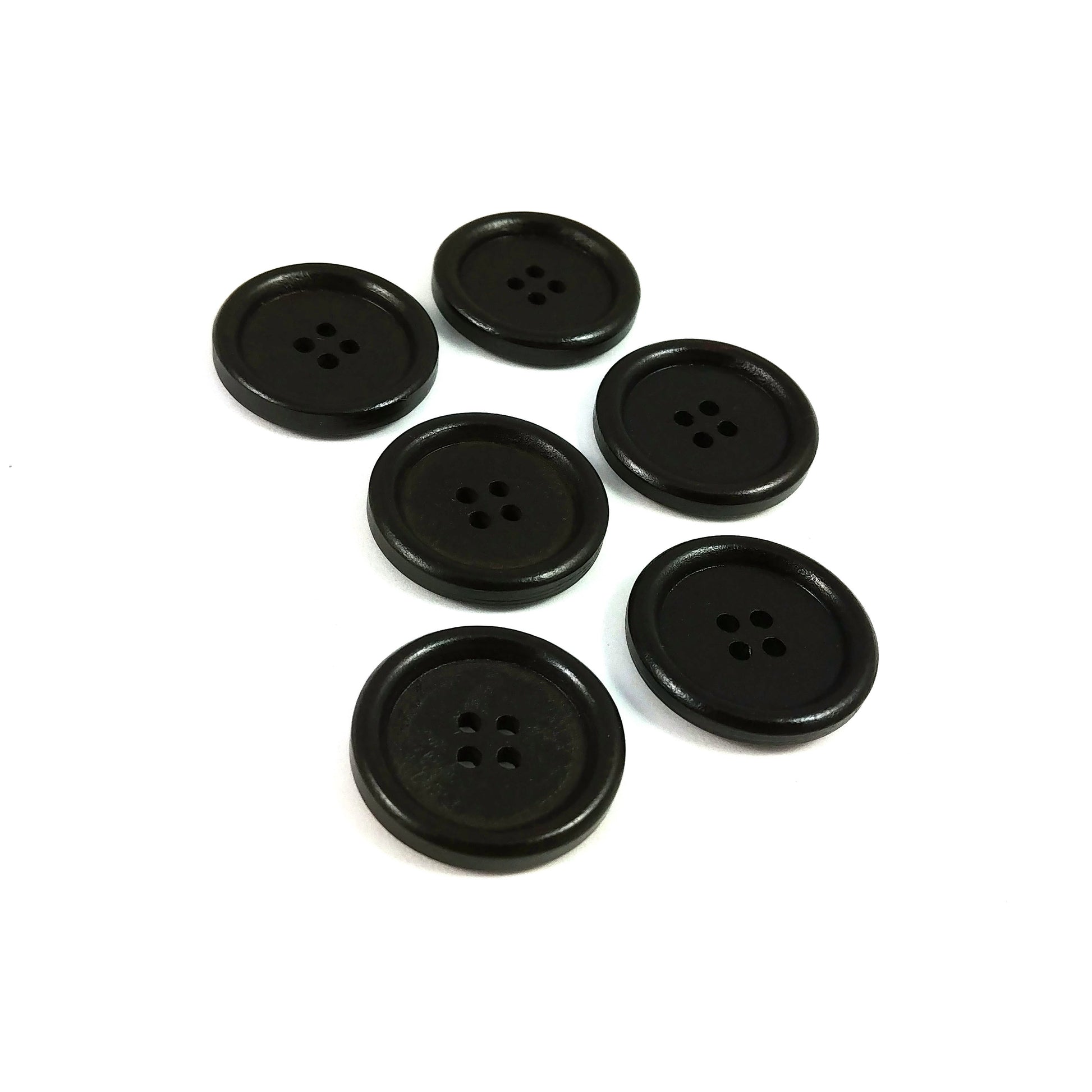 Dark brown Wooden Craft Buttons 25mm - set of 6 wood buttons