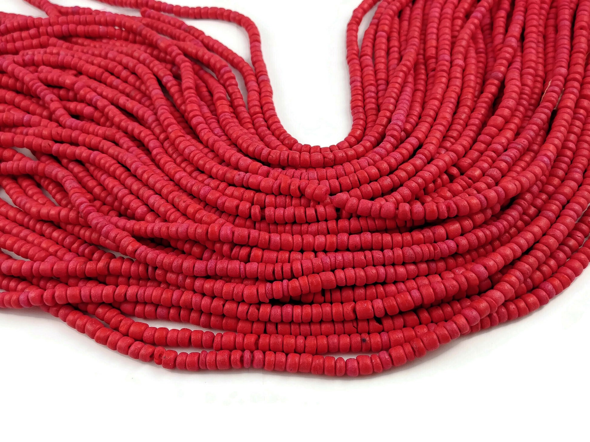 Red coconut beads - Wooden rondelle disk beads 5mm