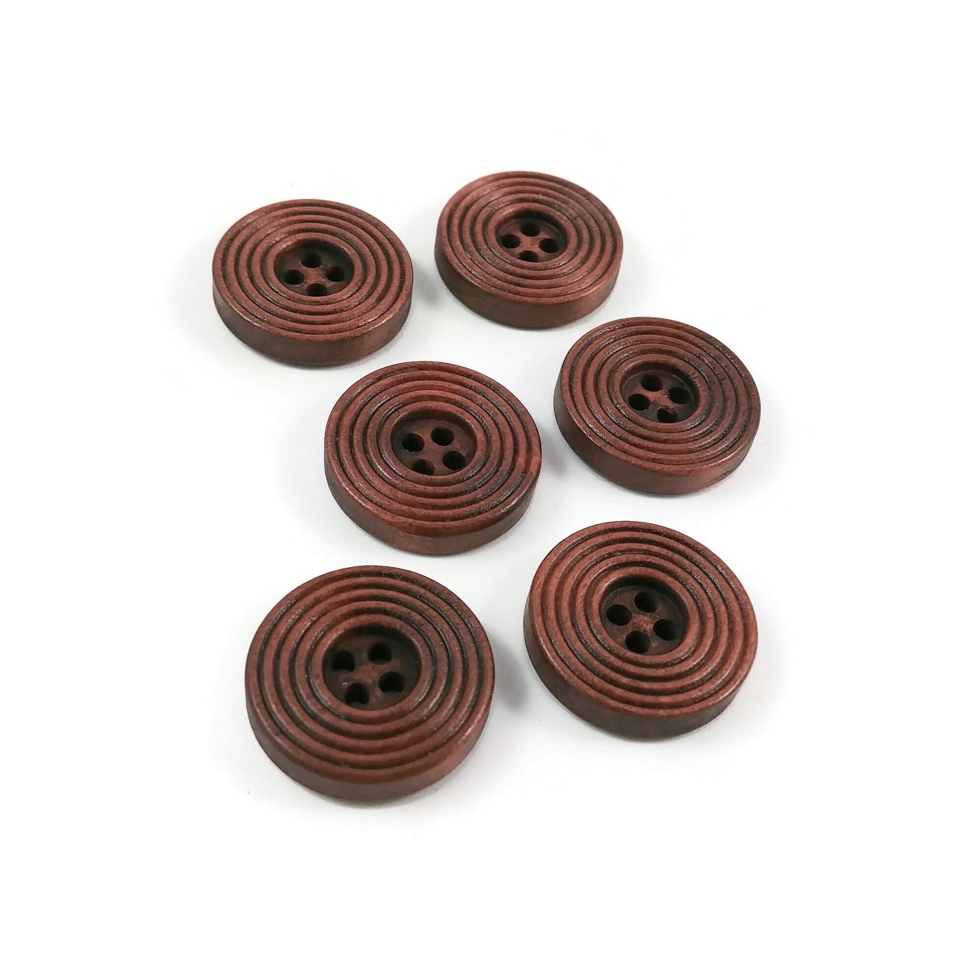 Bouton de bois café de 2cm - ensemble de 6 boutons en bois naturel avec cercles