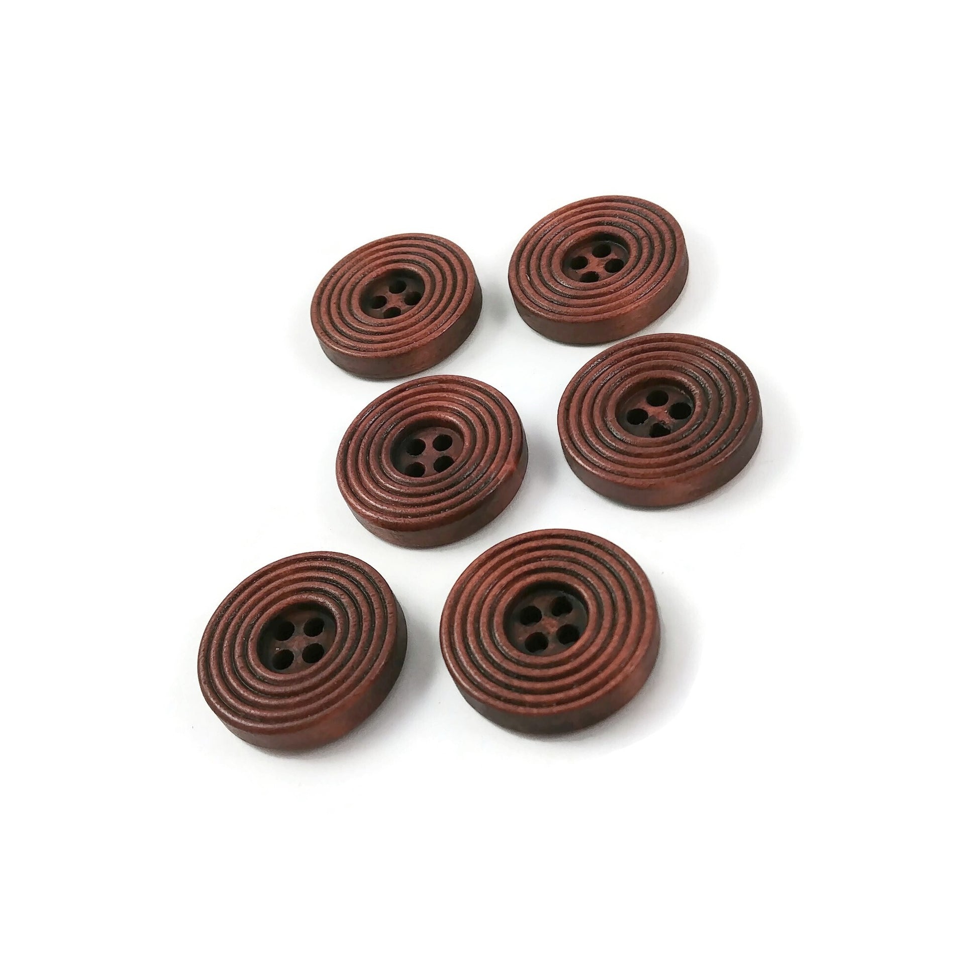 Bouton de bois café de 2cm - ensemble de 6 boutons en bois naturel avec cercles