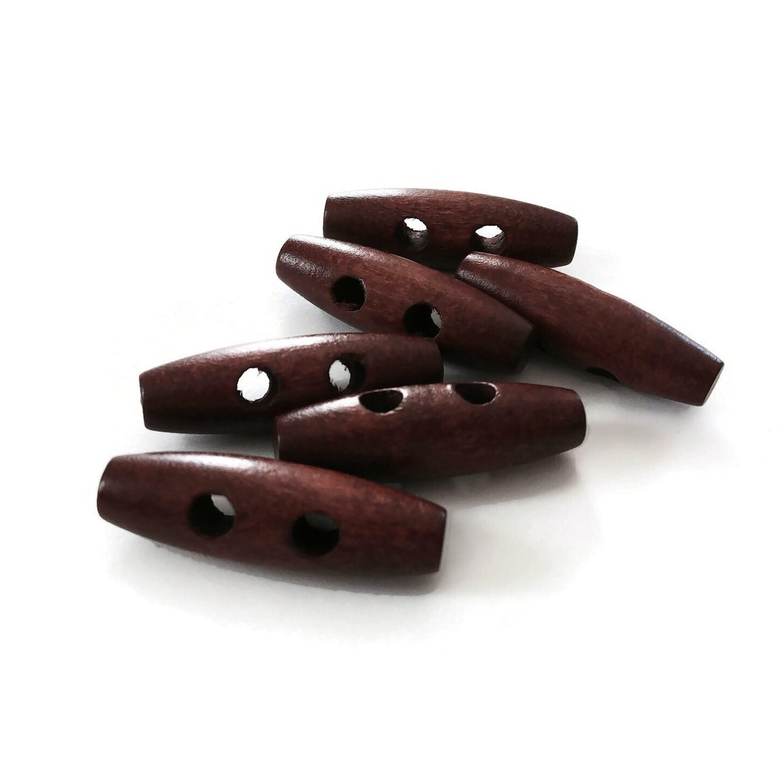 6 wooden Toggle Buttons - Dark Red 3.4 x 1.2cm