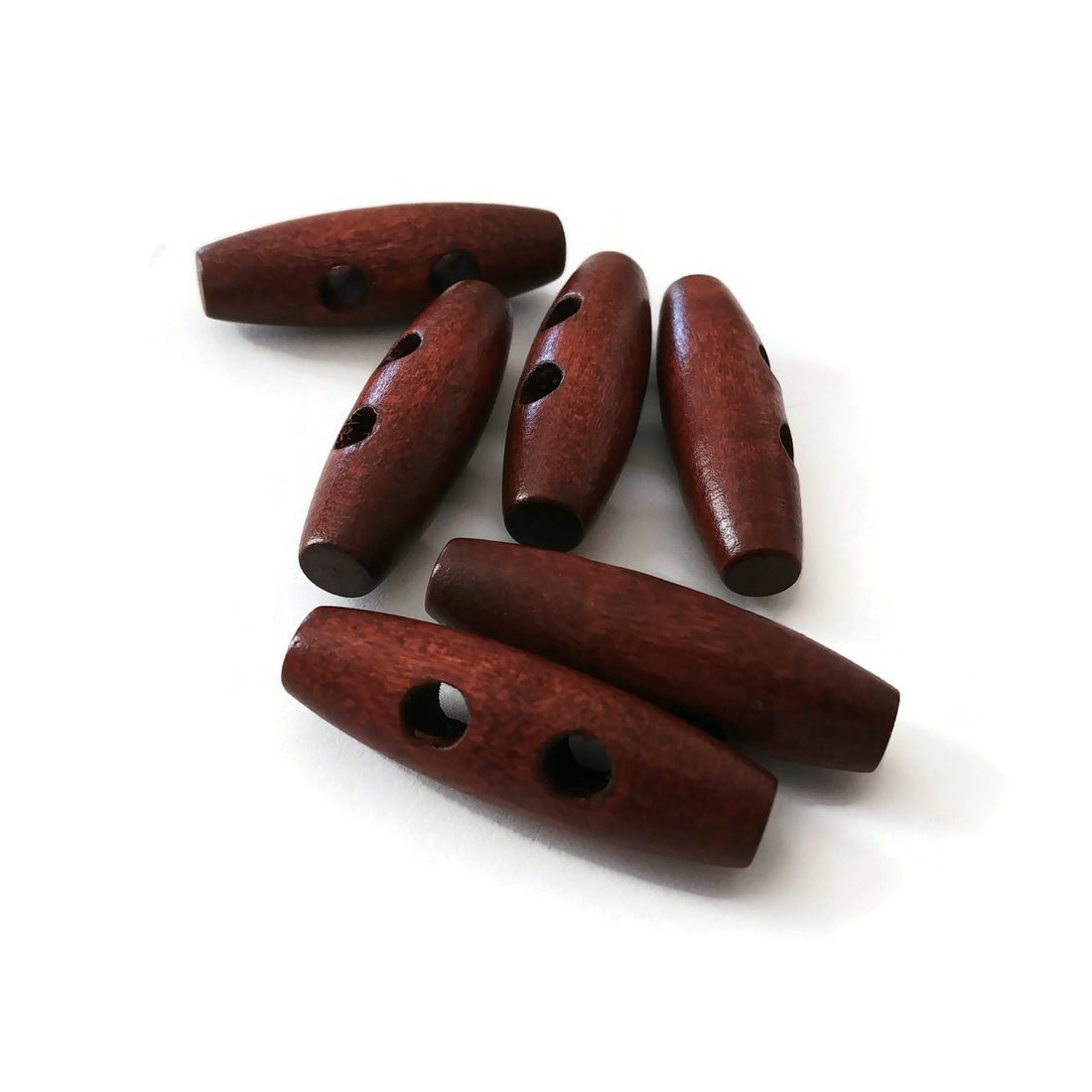 6 wooden Toggle Buttons - Dark Red 3.4 x 1.2cm