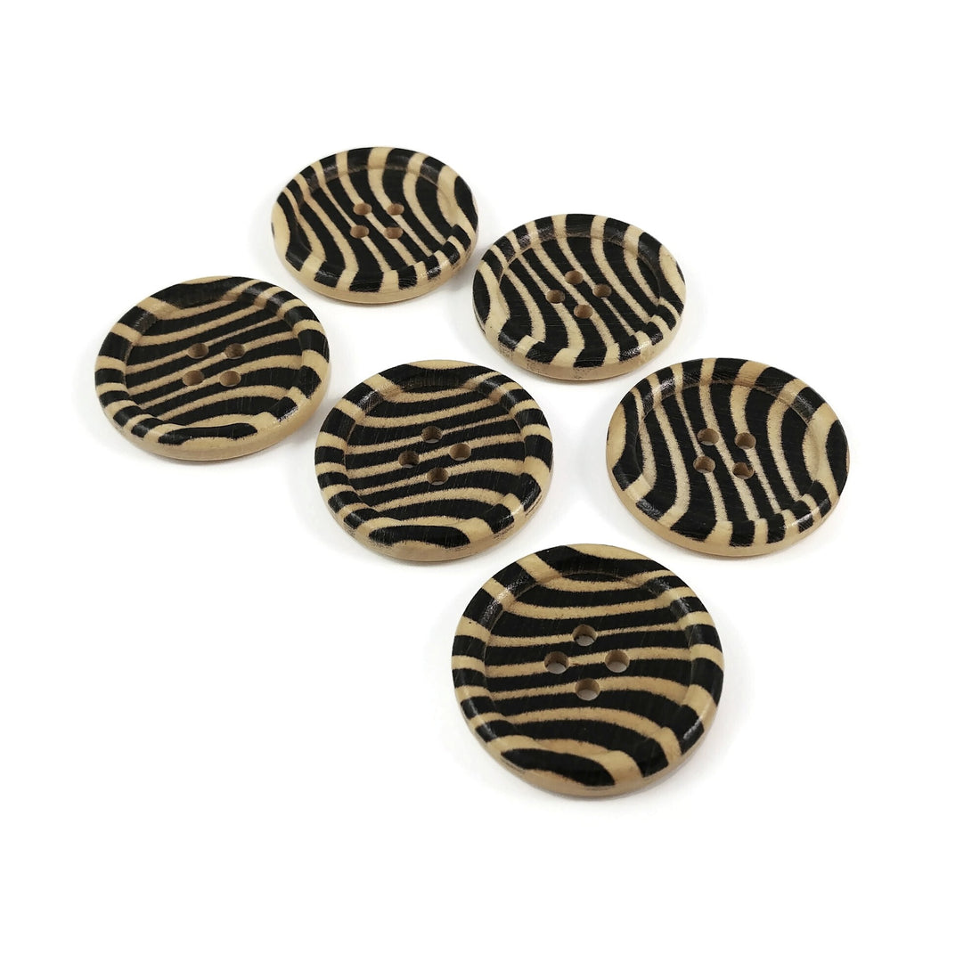 Zebra Pattern Wooden Sewing Buttons 30mm - Natural and Black wood button set of 6