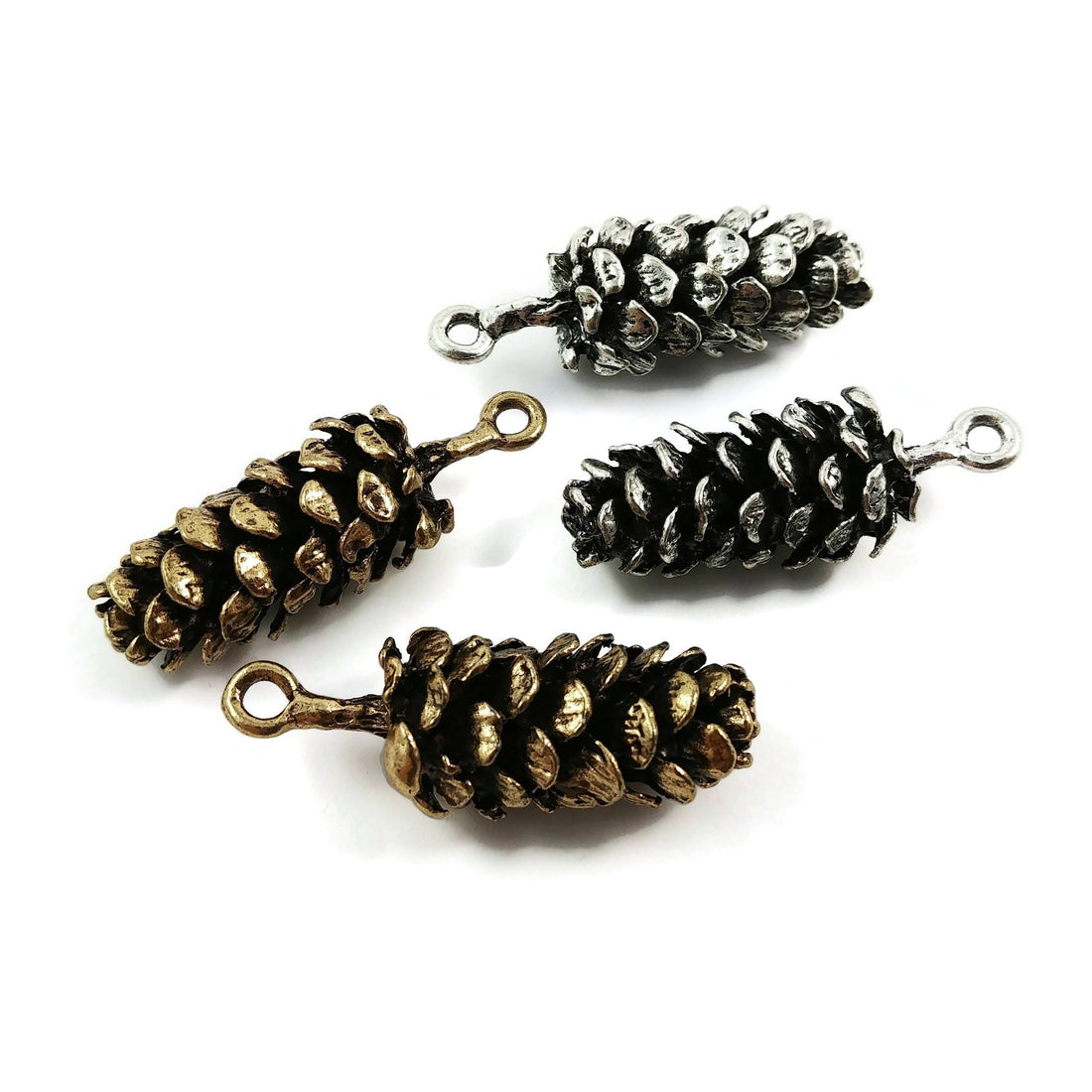 1 Big pinecone pendant - Hypoallergenic - Antique silver or gold charms