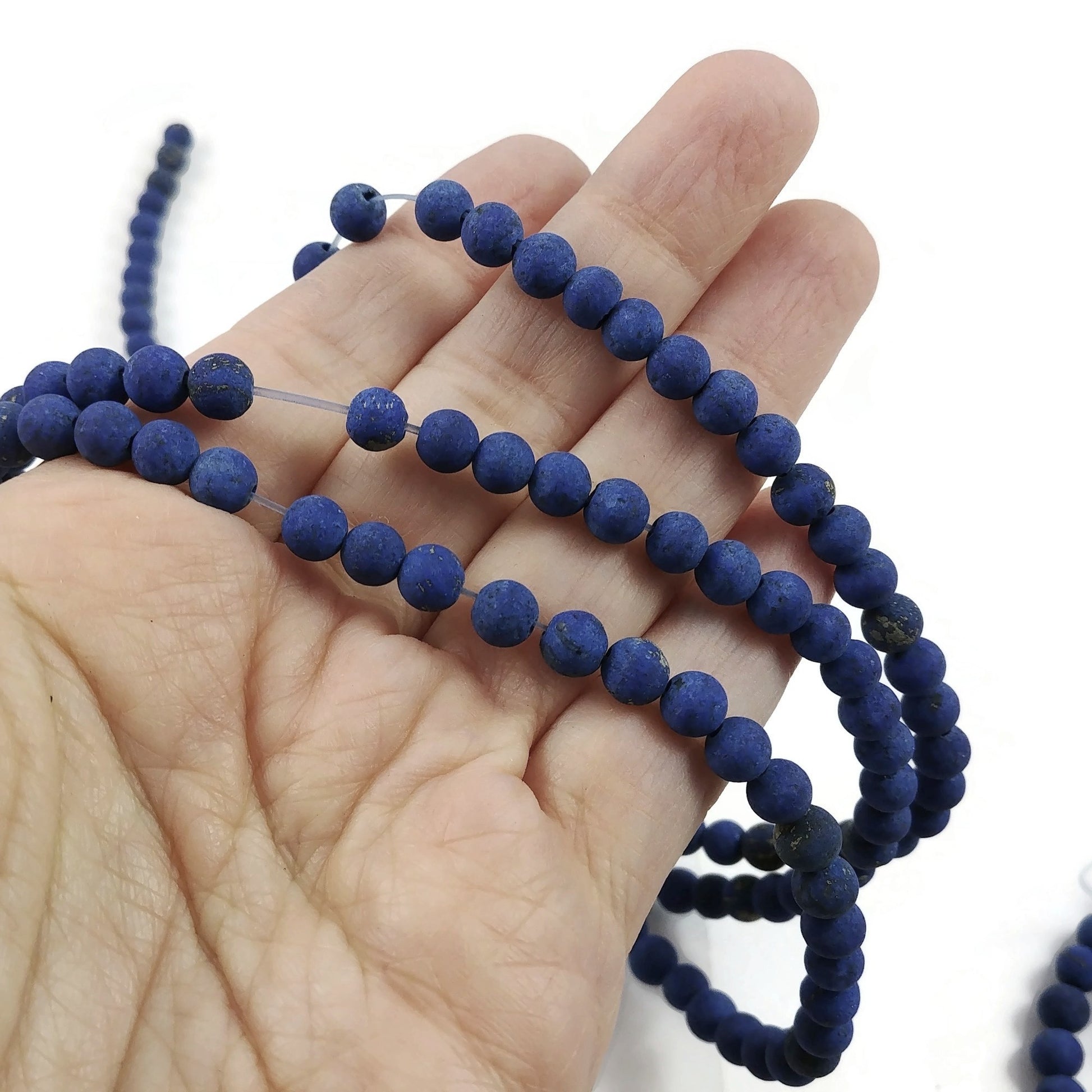 Pierres Naturelles Givrées Lapis Lazuli Rondes 4, 6 ou 8mm - Bleu