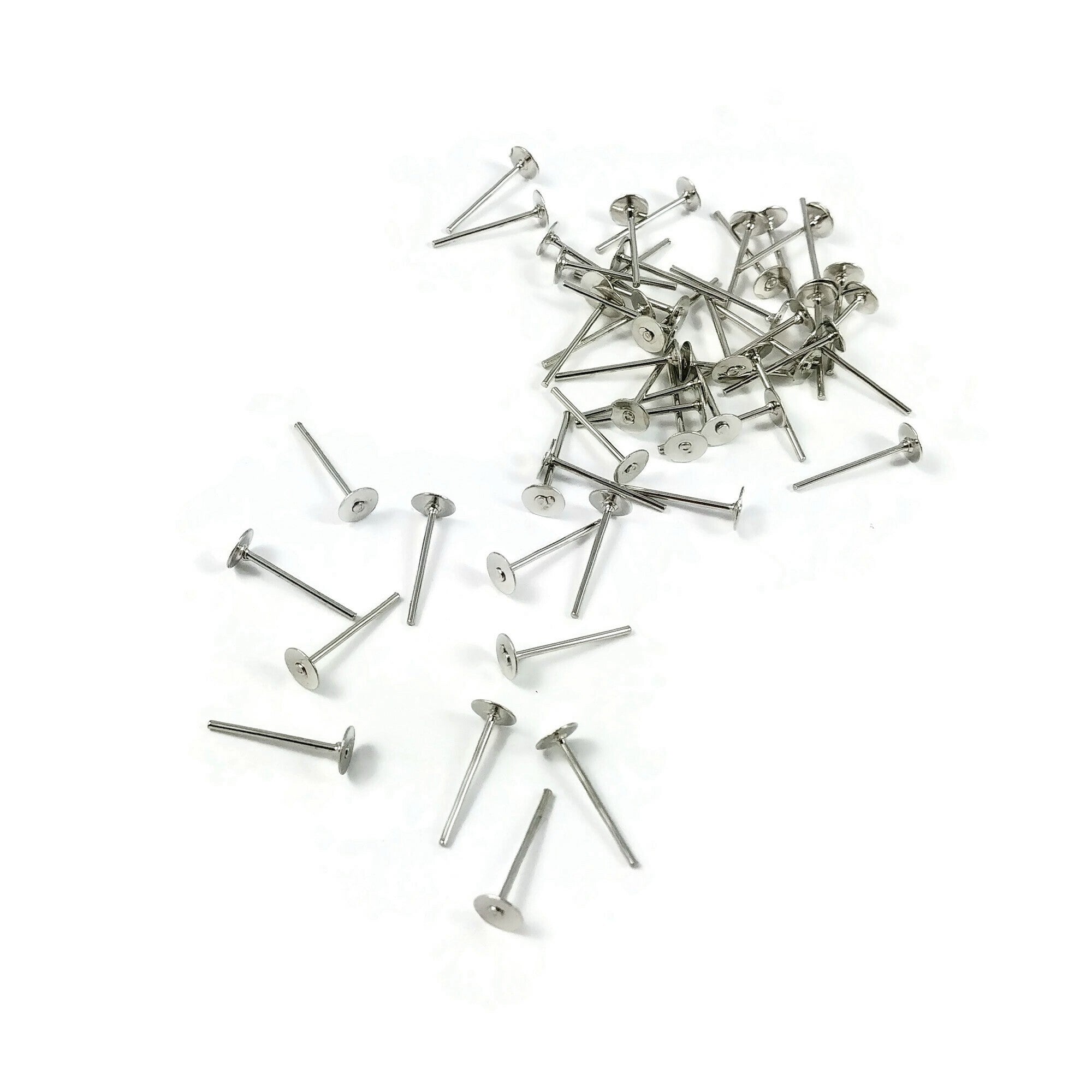 50 Earring stud posts, 4mm pad, silver. Nickel free, lead free and cadmium free