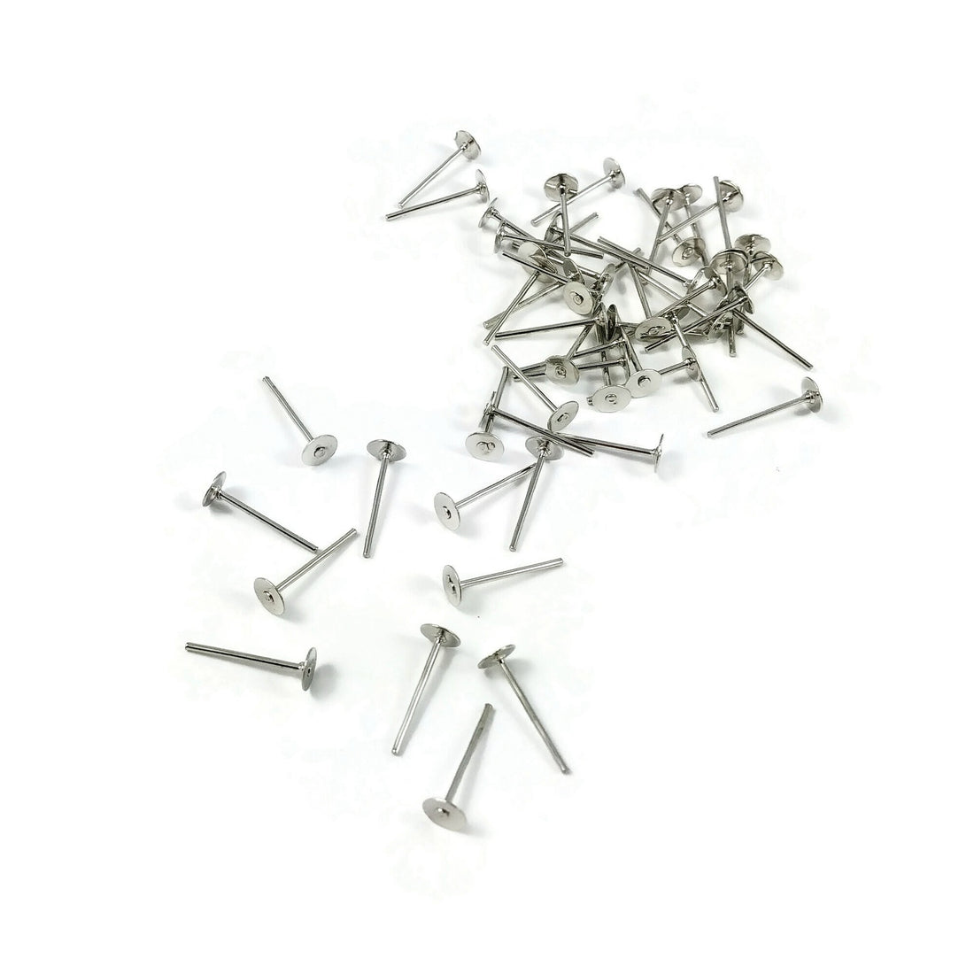 50 Earring stud posts, 4mm pad, silver. Nickel free, lead free and cadmium free