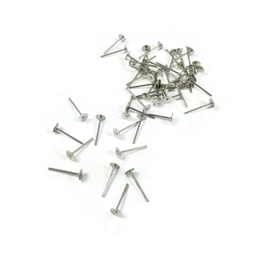 50 Earring stud posts, 4mm pad, silver. Nickel free, lead free and cadmium free