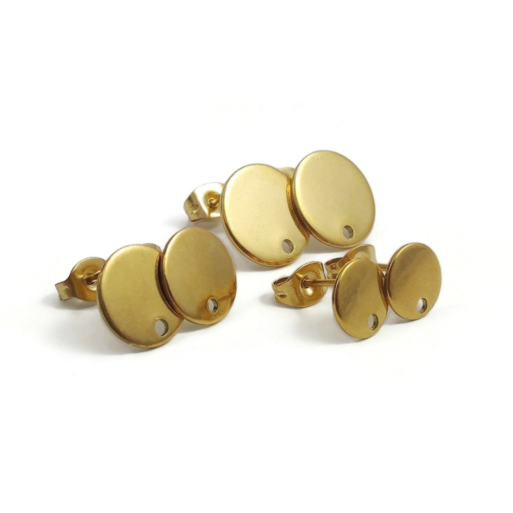 10 Stainless steel earring posts 8mm, 10mm, 12mm round