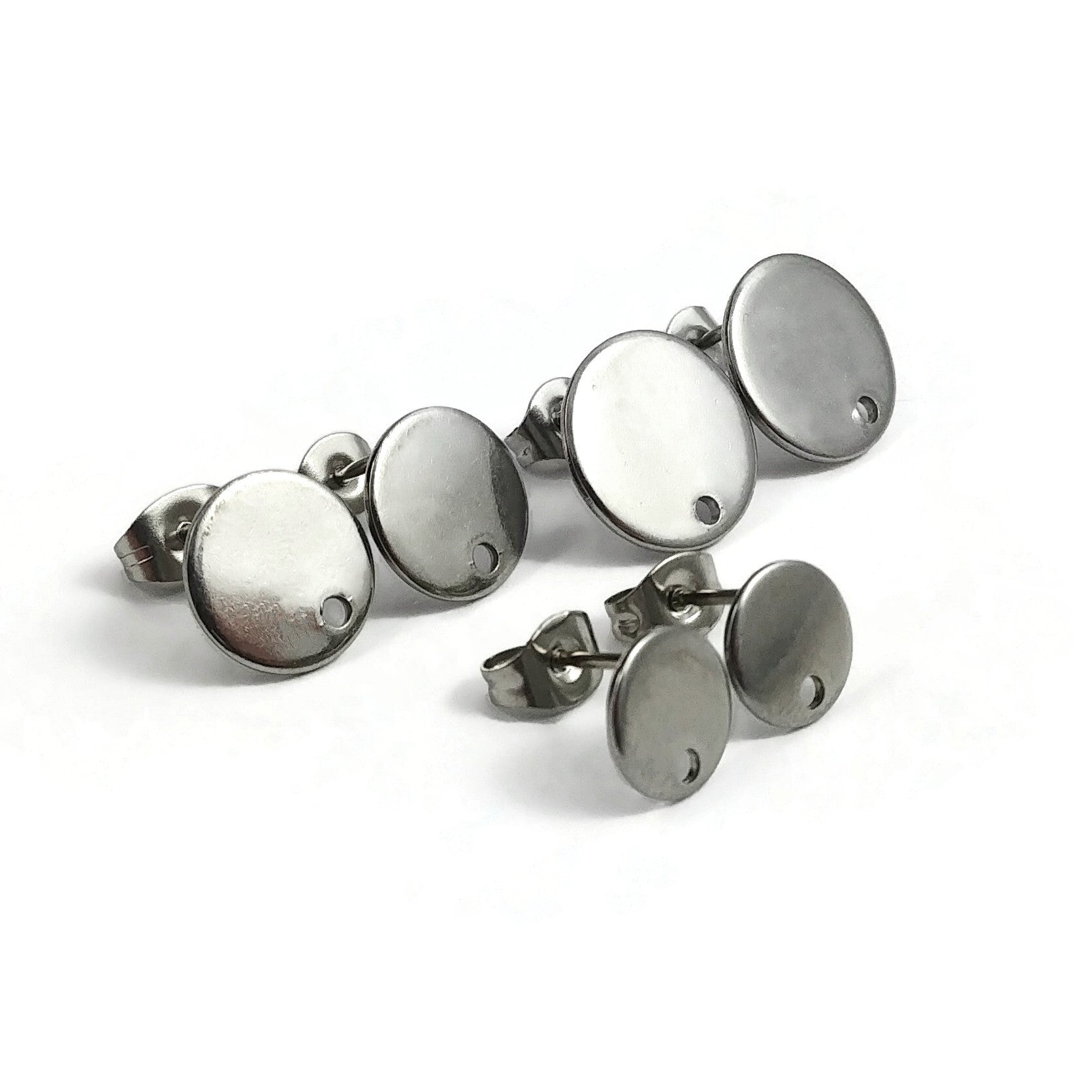10 Stainless steel earring posts 8mm, 10mm, 12mm round