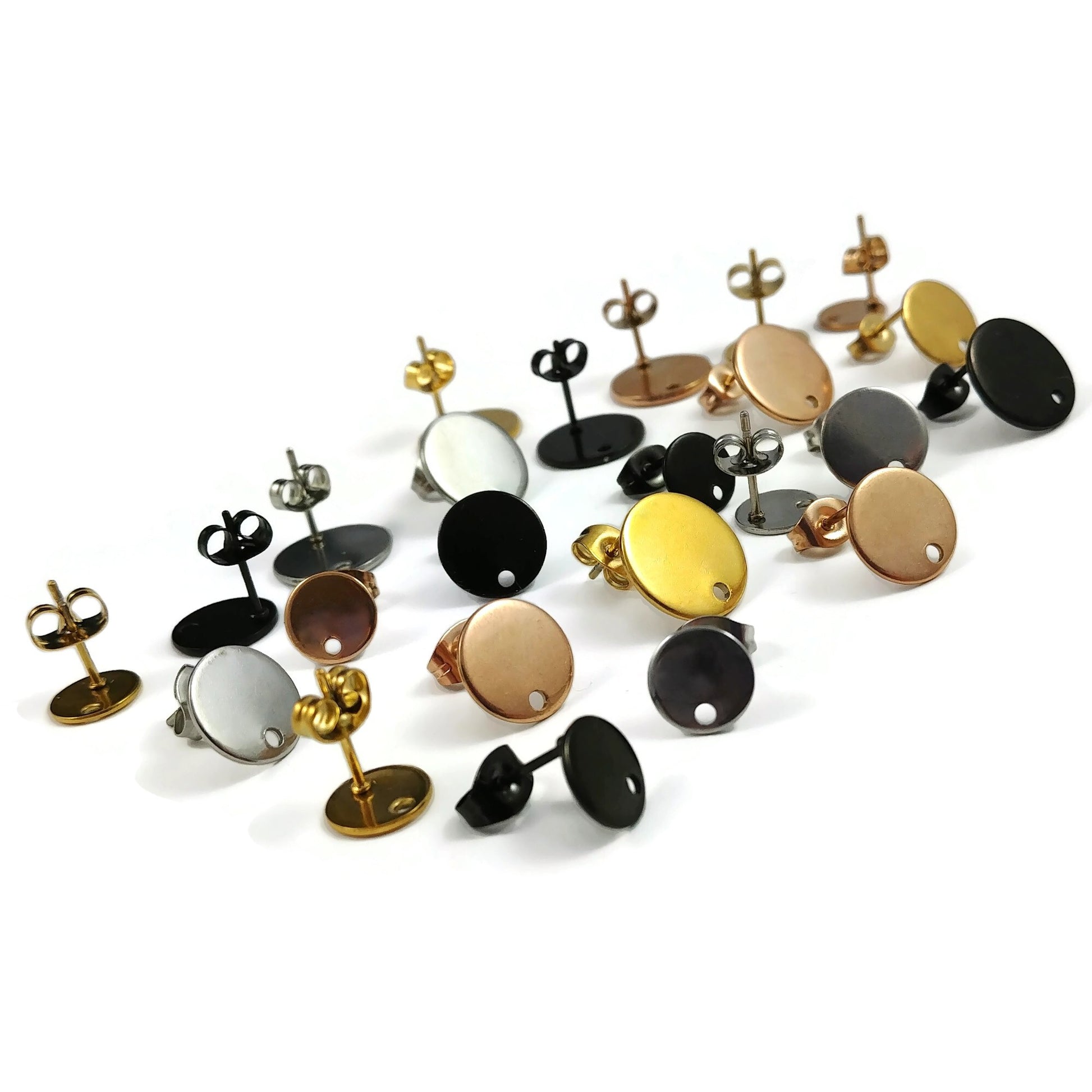 10 Stainless steel earring posts 8mm, 10mm, 12mm round