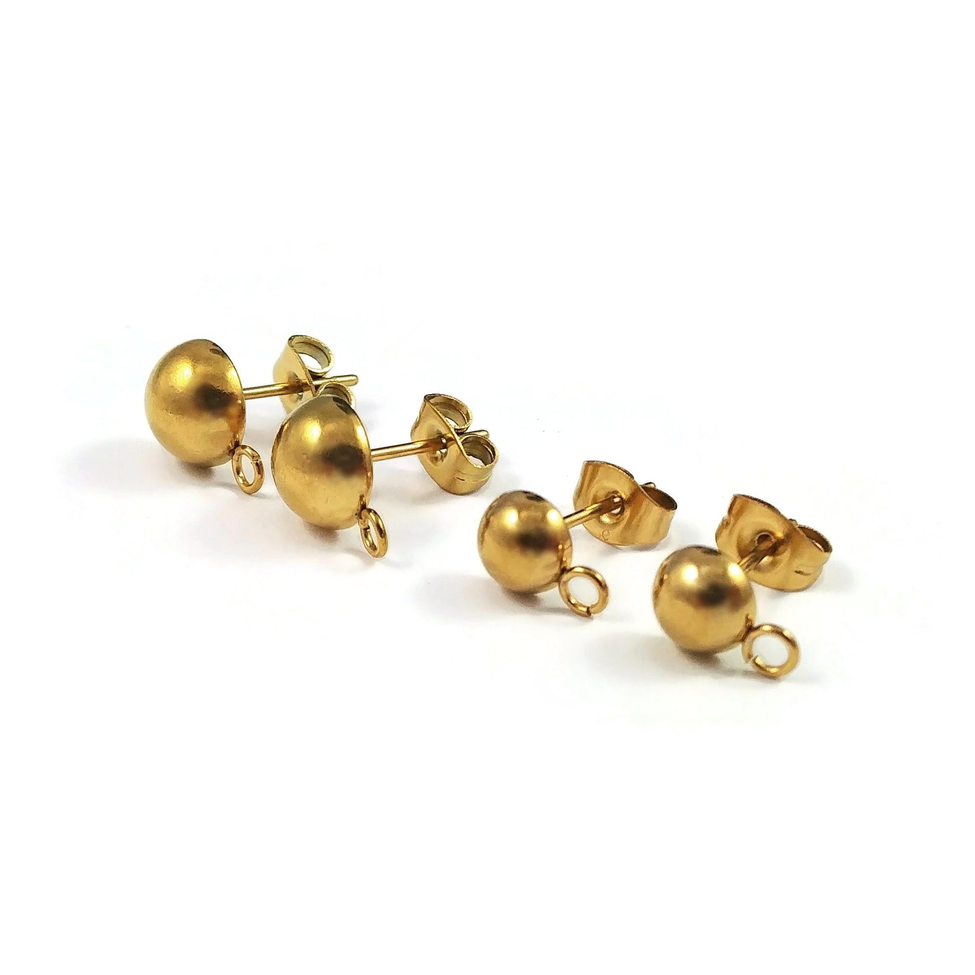 Tiges avec demi-boule 6 ou 8mm pour boucle d'oreille en acier inoxydable - 5 paires