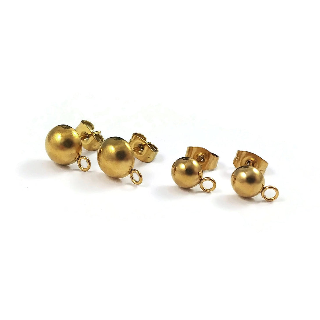 10pcs Stainless Steel Earring Post, Earstud, 6 or 8mm Half Ball head, with loop, Hypoallergenic