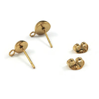 Tiges avec demi-boule 6 ou 8mm pour boucle d'oreille en acier inoxydable - 5 paires