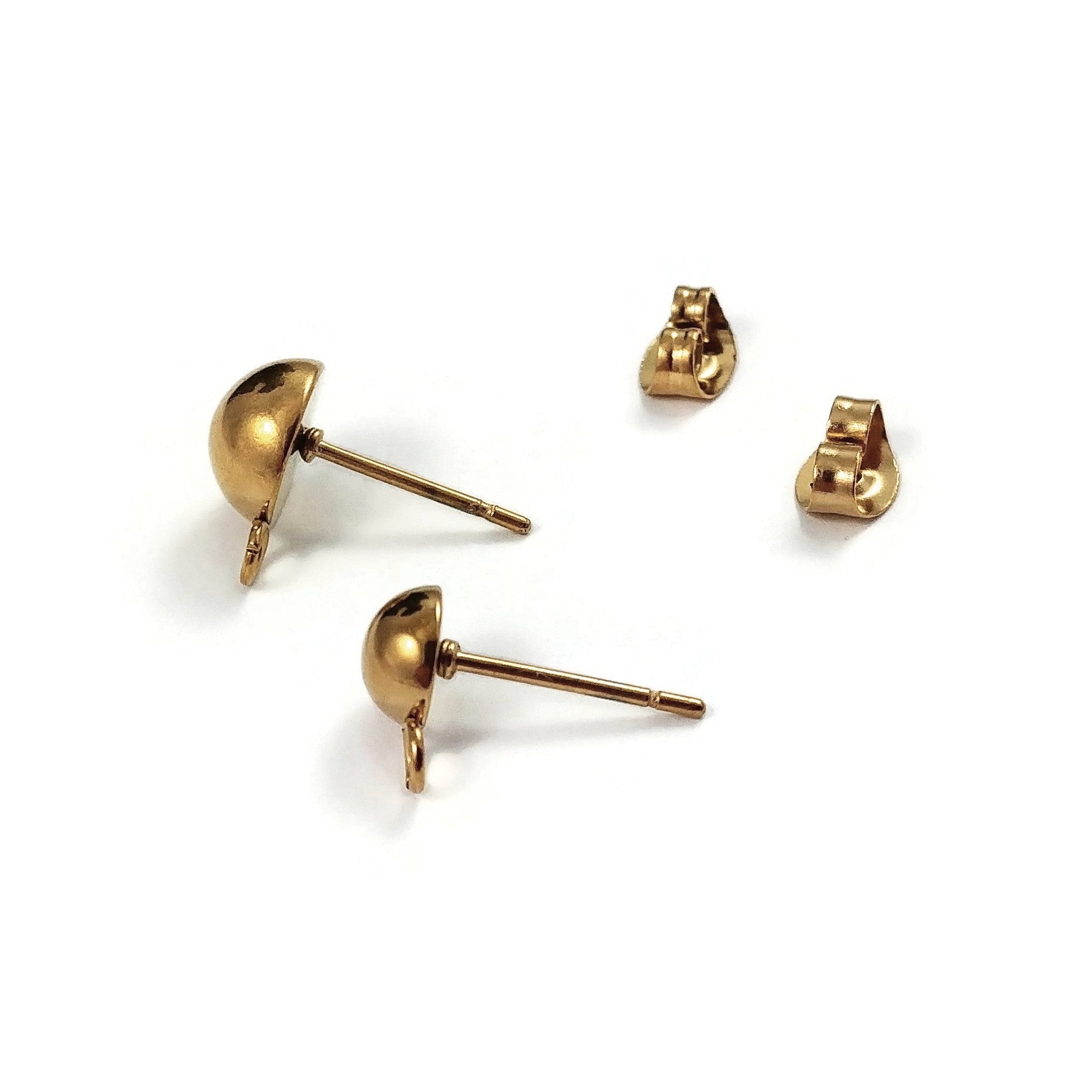 Tiges avec demi-boule 6 ou 8mm pour boucle d'oreille en acier inoxydable - 5 paires