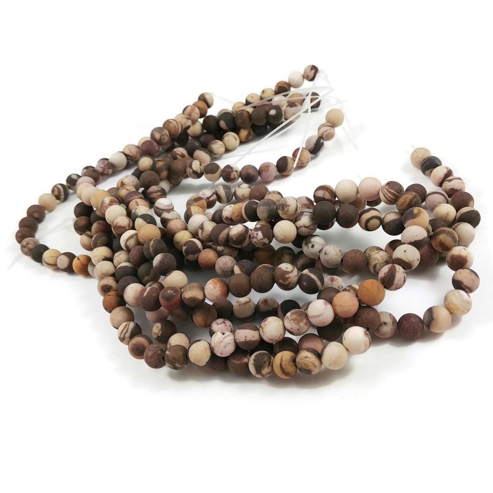 Pierres Naturelles Zebra Jasper Givrées Rondes 6mm