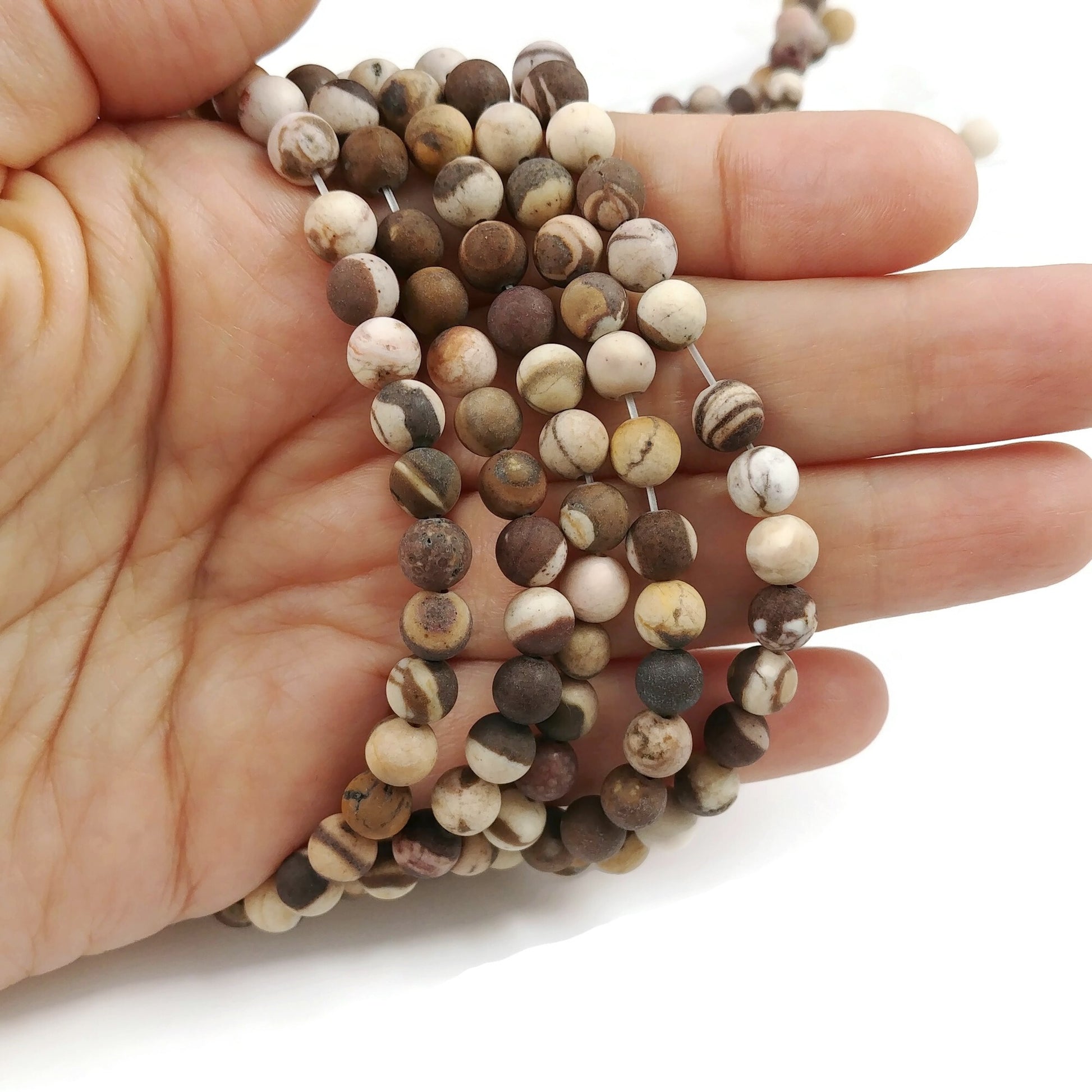 Pierres Naturelles Zebra Jasper Givrées Rondes 6mm