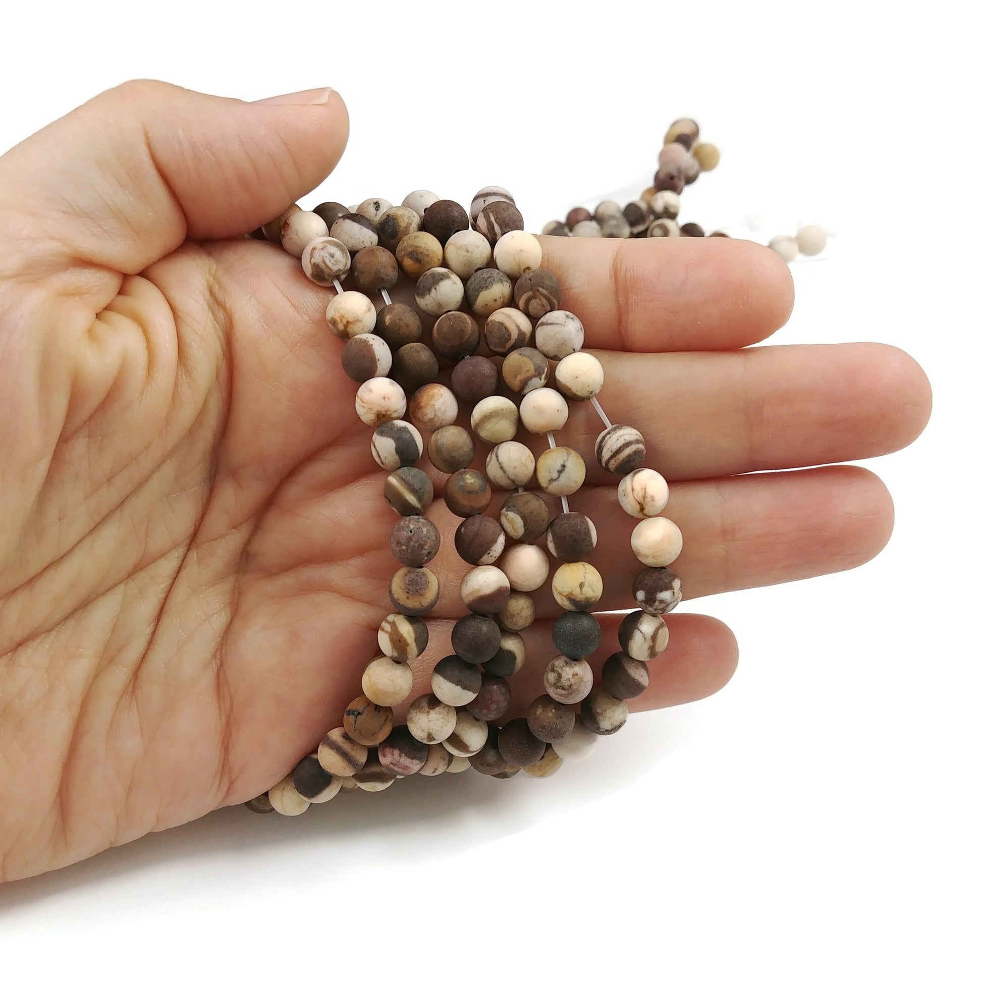 Pierres Naturelles Zebra Jasper Givrées Rondes 6mm