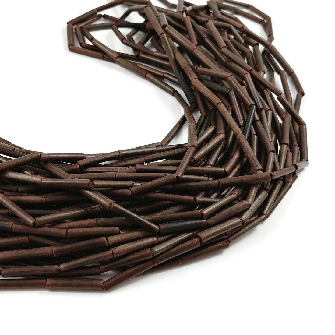 Bamboo Wood Tube Beads - Dark Brown Tube Beads 18mm - 28" strand