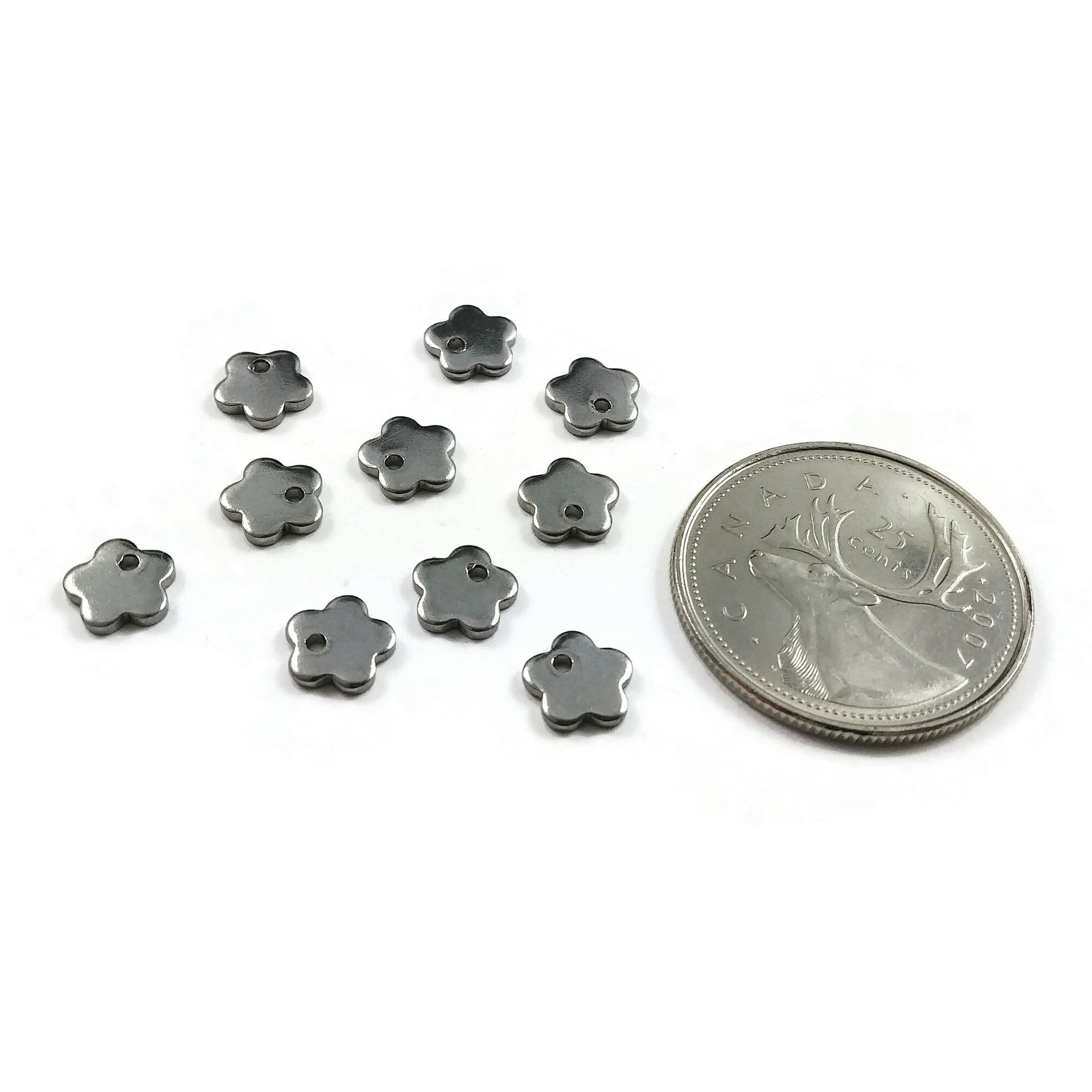 10 Tiny flower charms stainless steel hypoallergenic charms