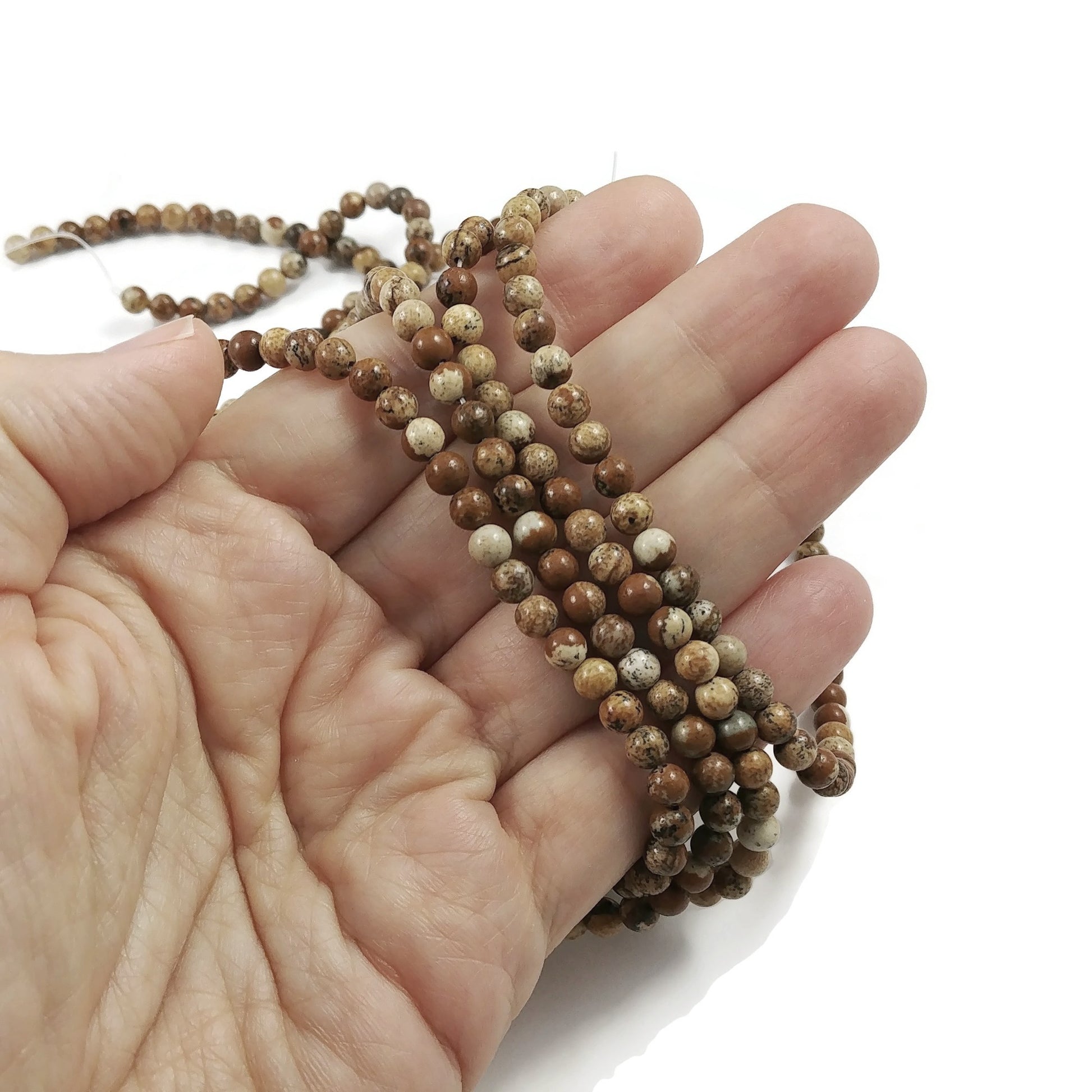 Natural Picture Jasper Stone Beads Strands 4mm Round