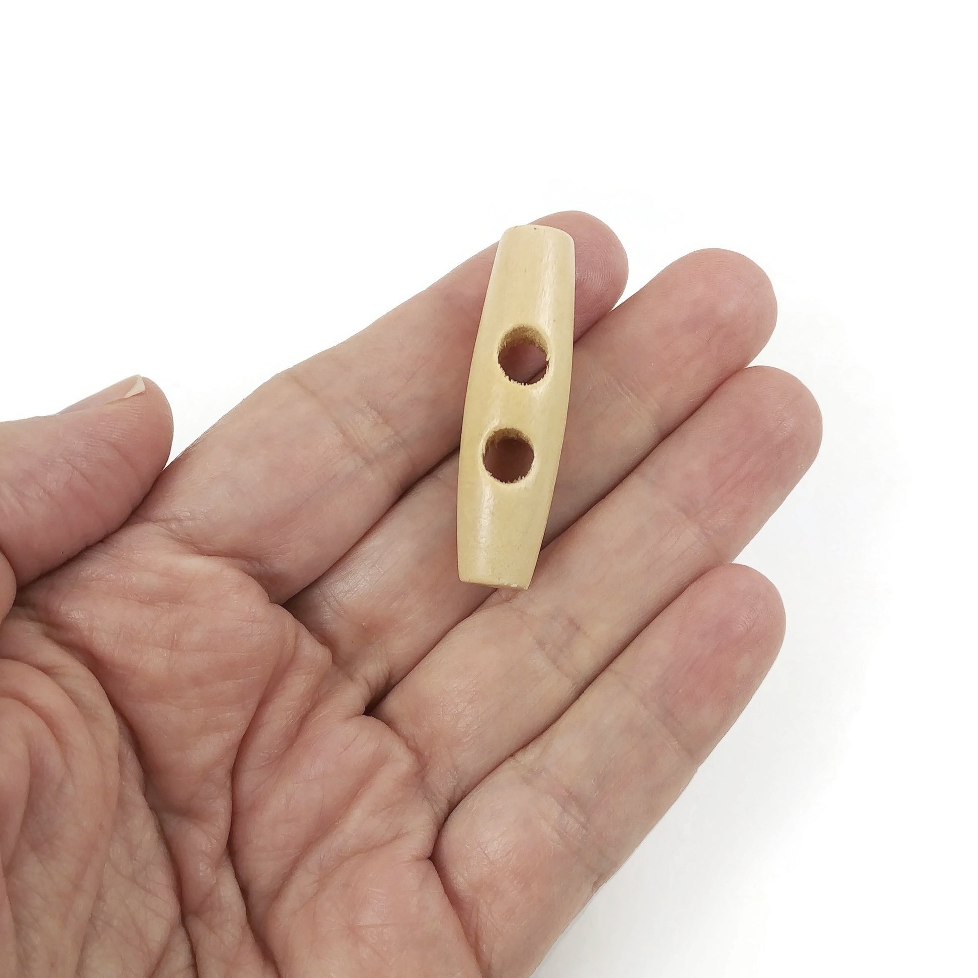 3 Beige wooden toggle button 40mm
