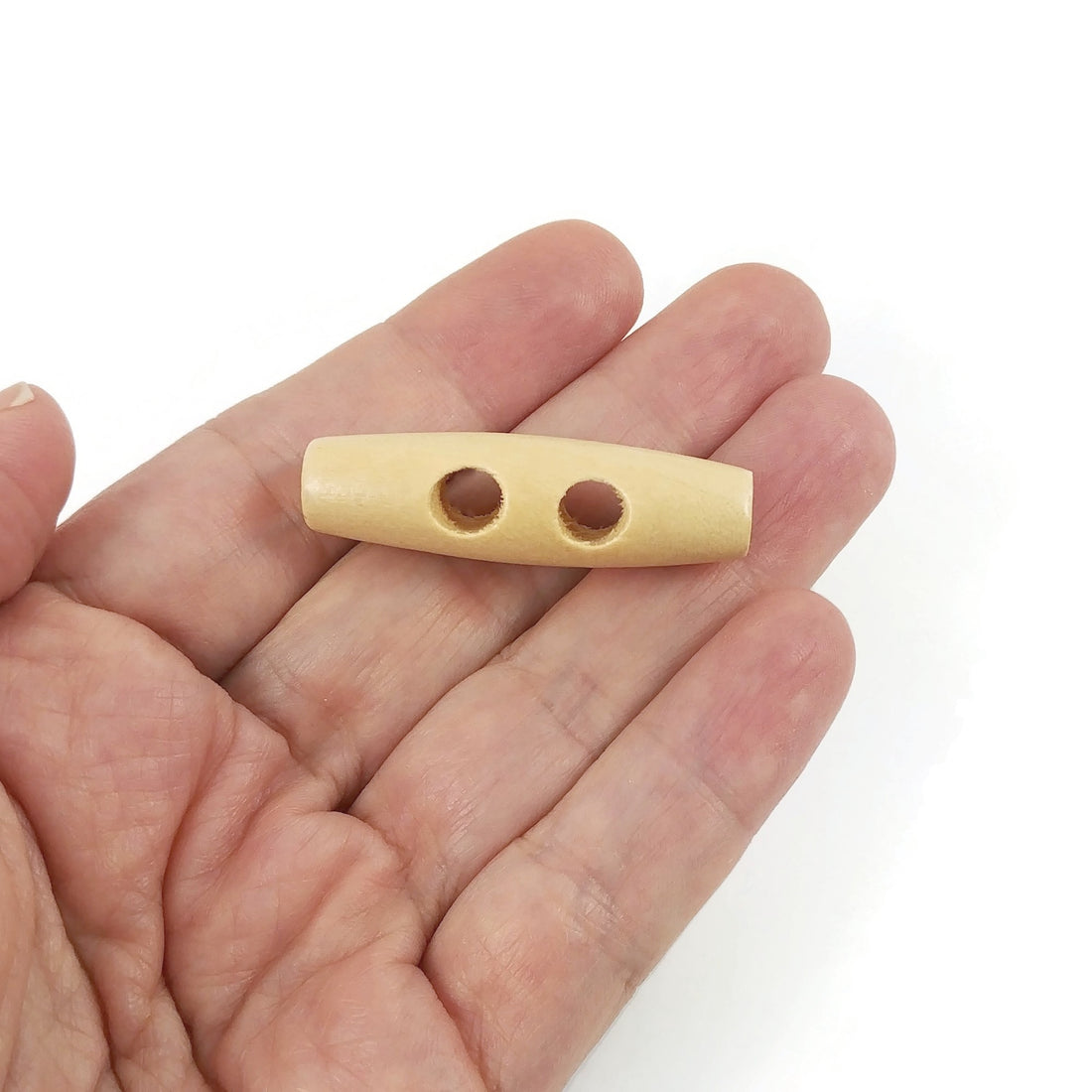 3 Beige wooden toggle button 40mm