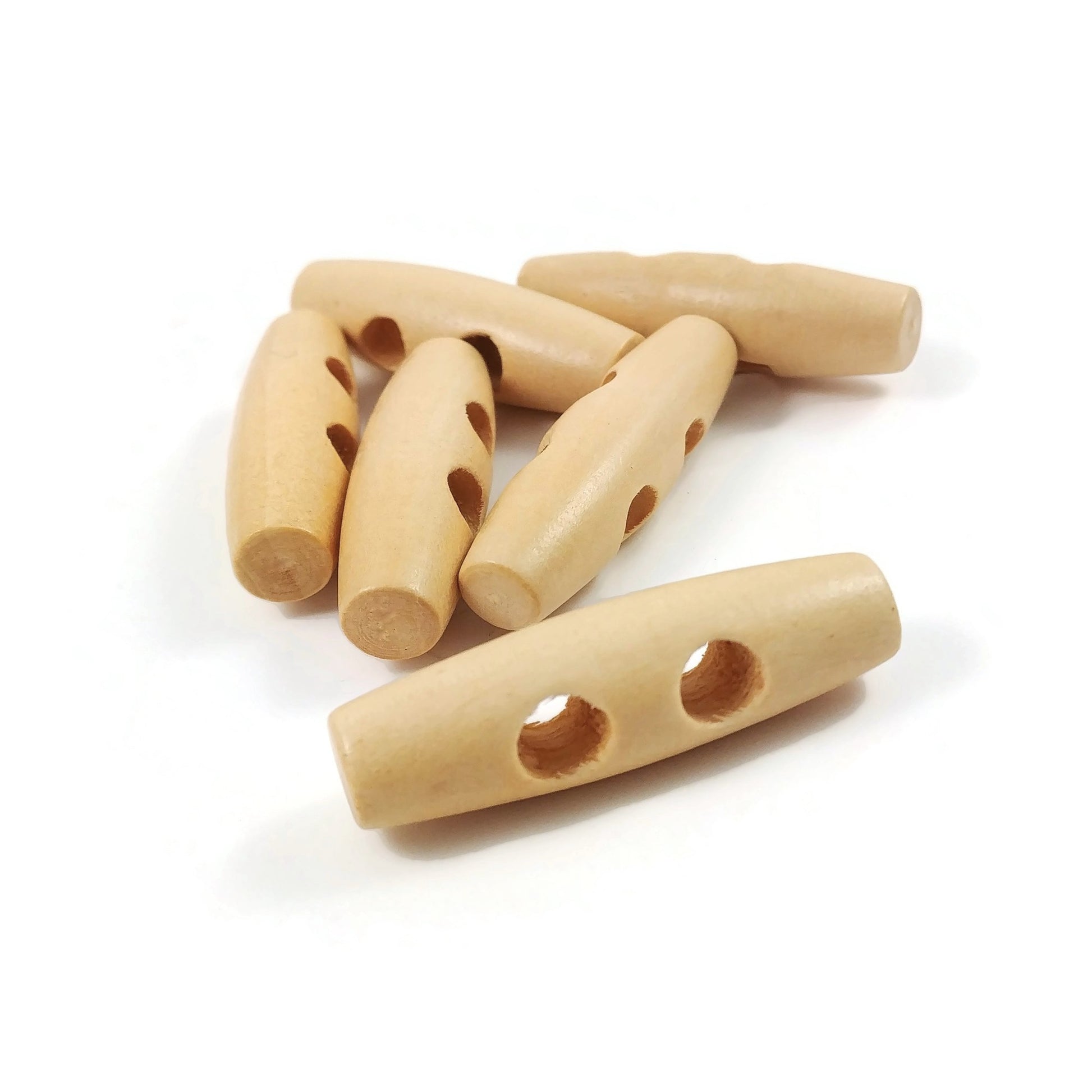 3 Beige wooden toggle button 40mm