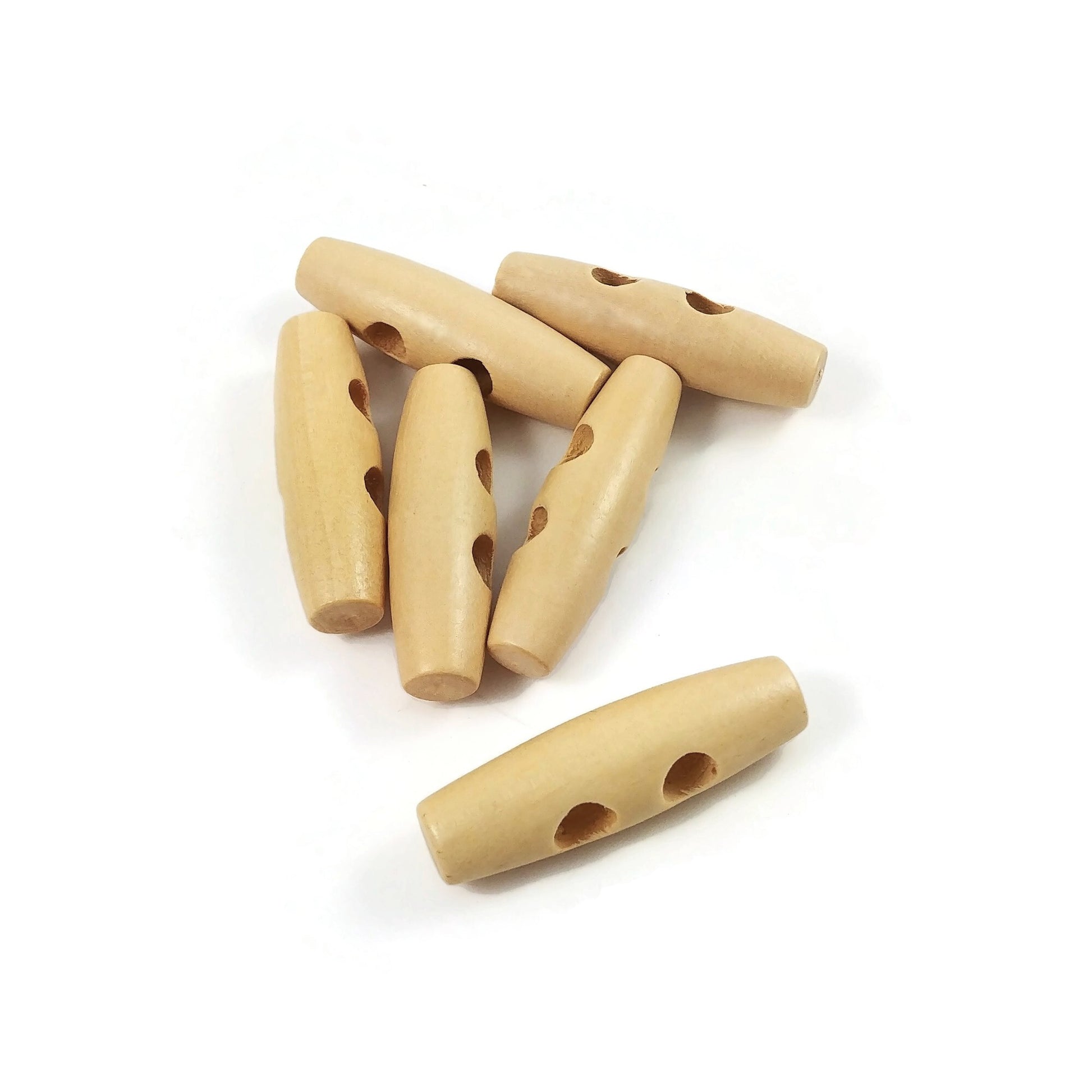 3 Beige wooden toggle button 40mm
